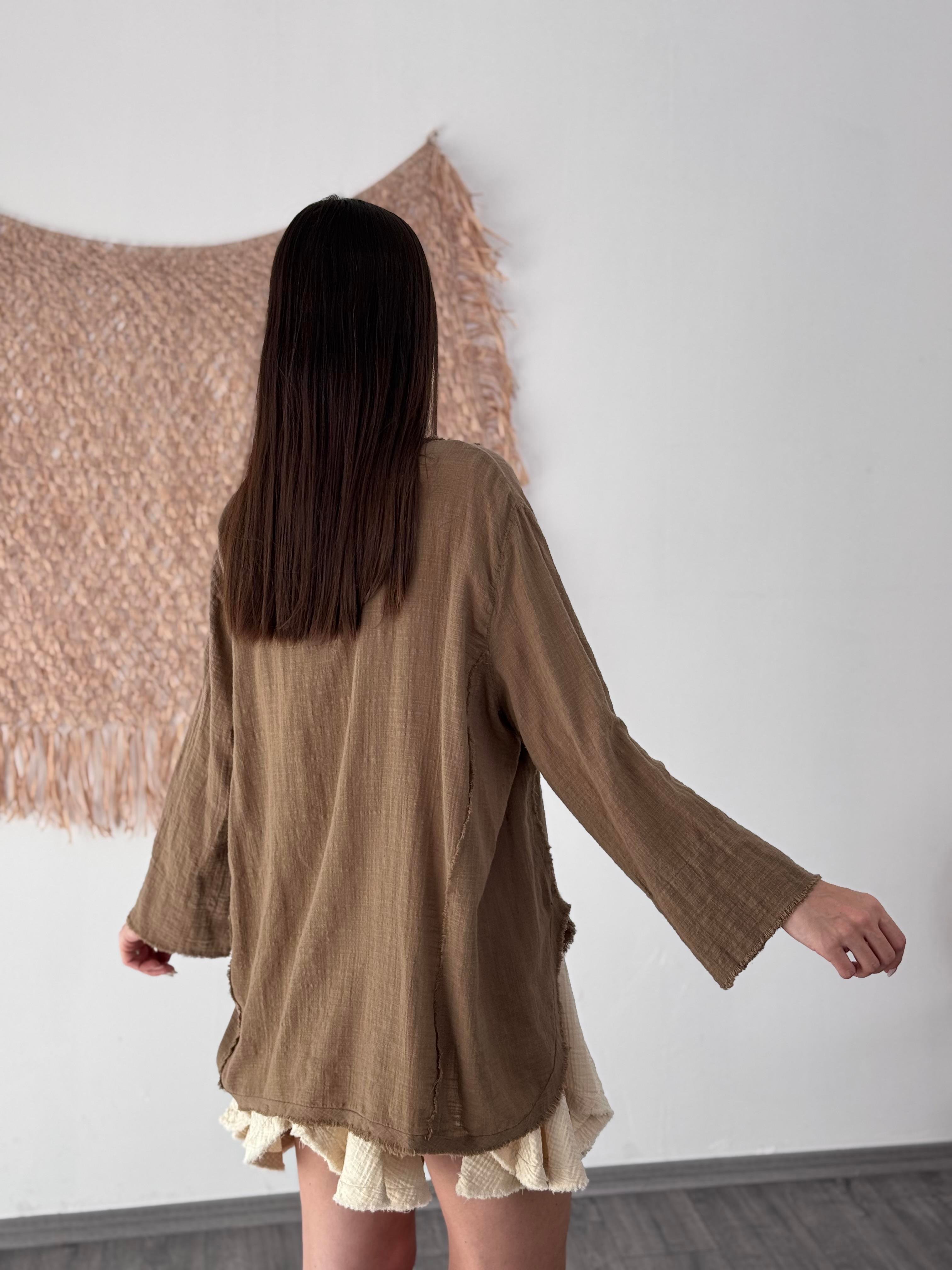 LORNA KAHVE TASARIM PÜSKÜL GÖMLEK