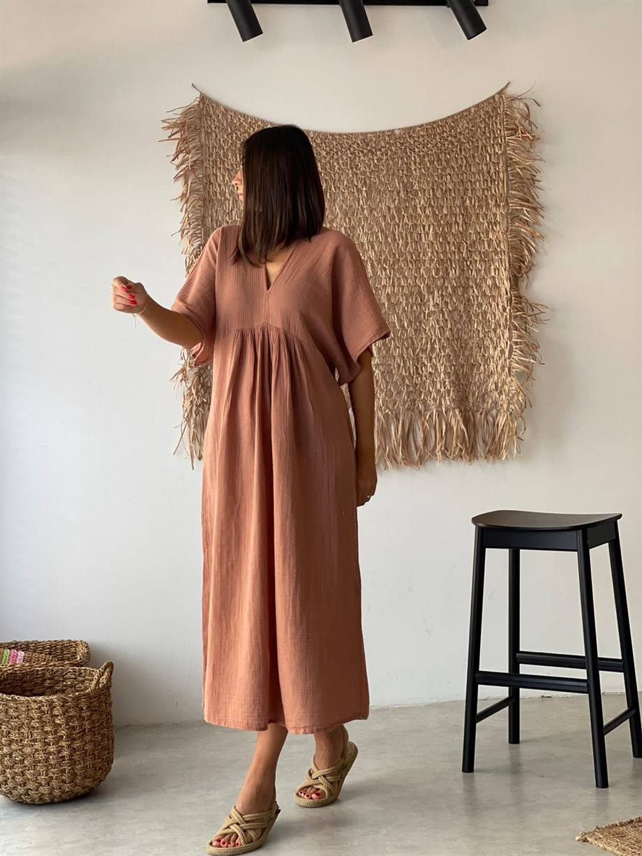 MAİA MOCHA MÜSLİN ELBİSE