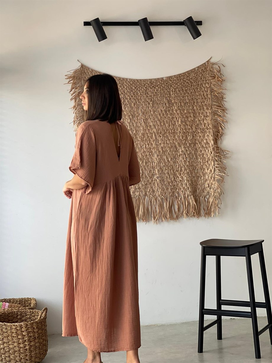 MAİA MOCHA MÜSLİN ELBİSE