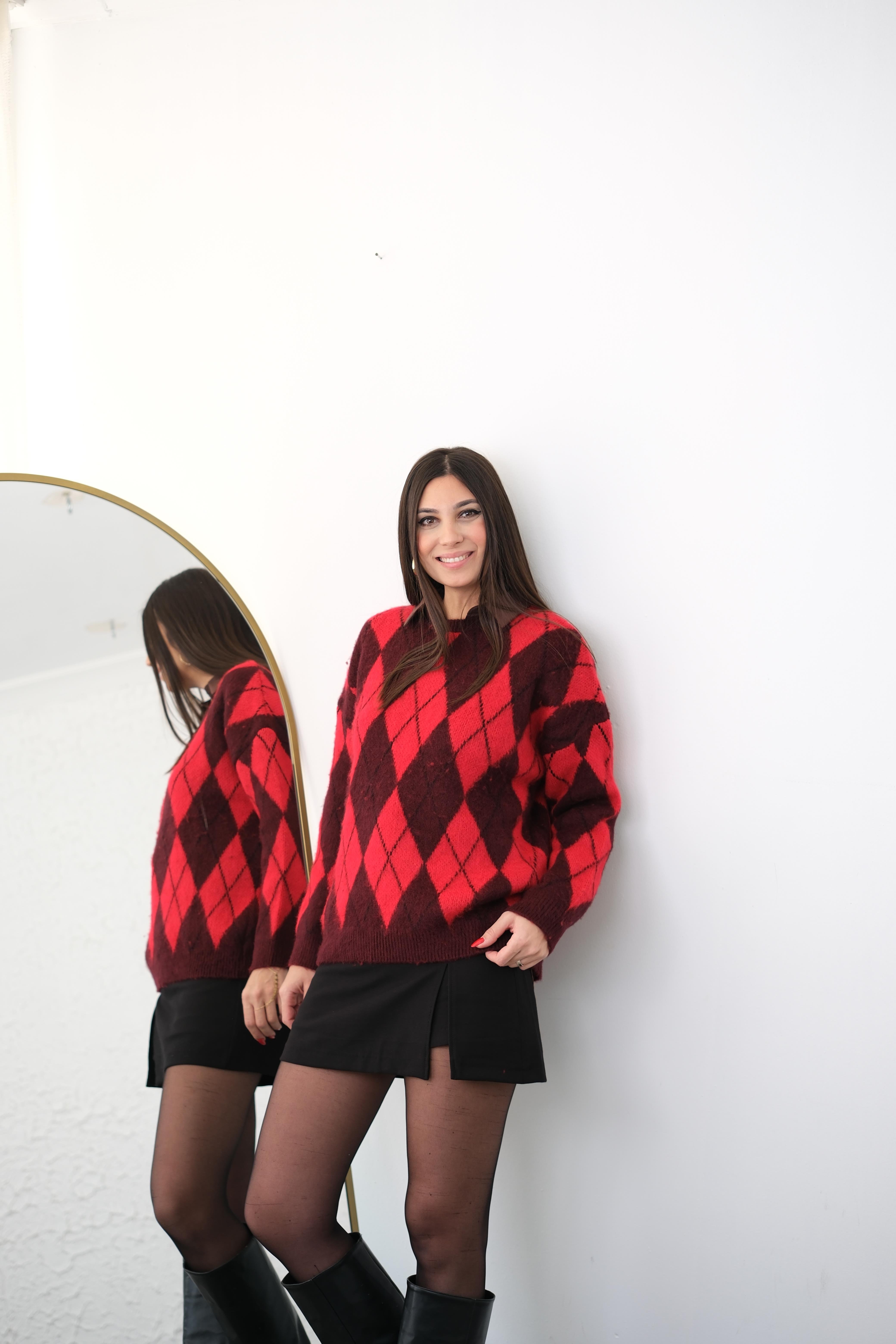 MANTA BAKLAVA DESEN KIRMIZI KAZAK