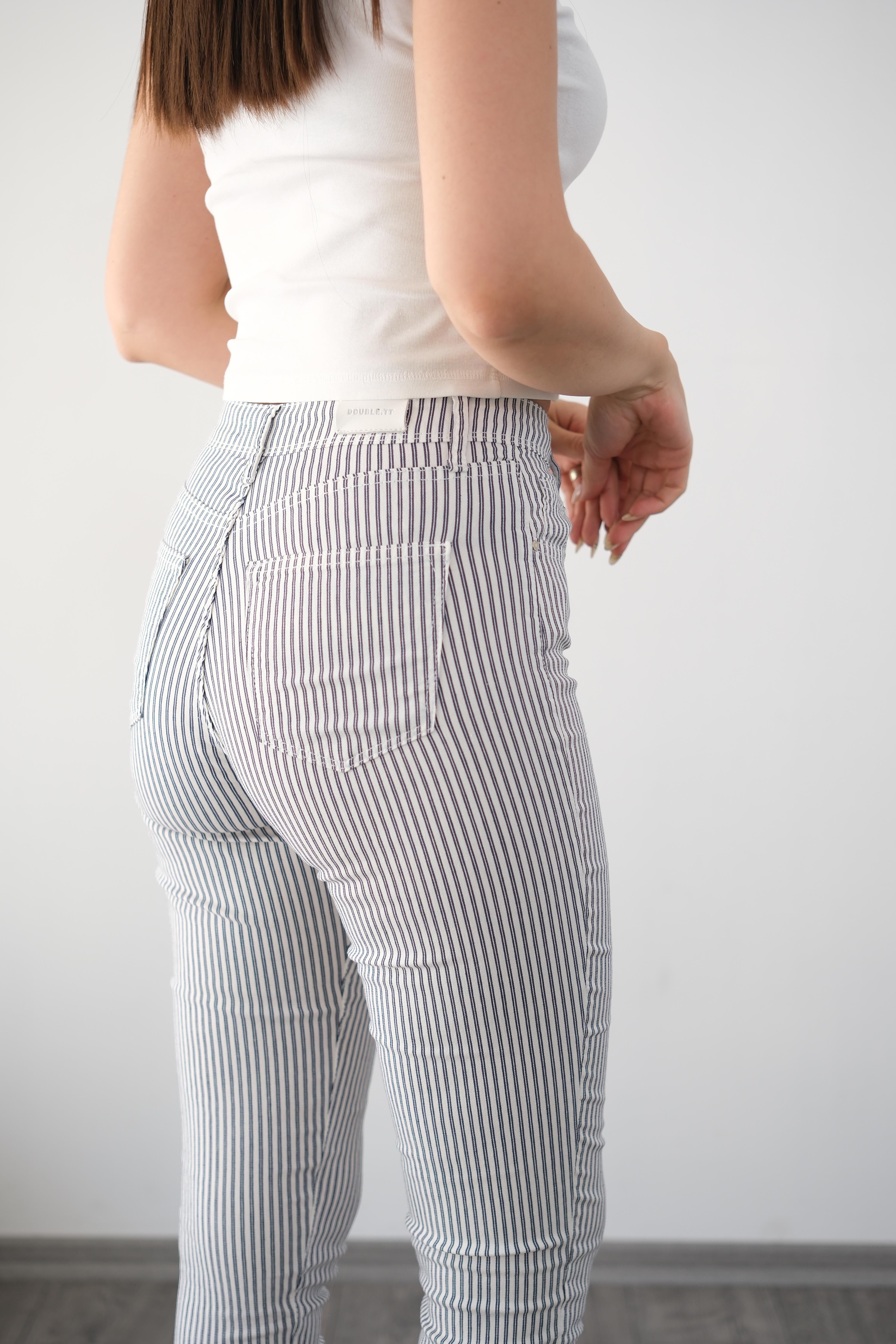MARİNE FERMUARLI BEYAZ ÇİZGİLİ PANTOLON