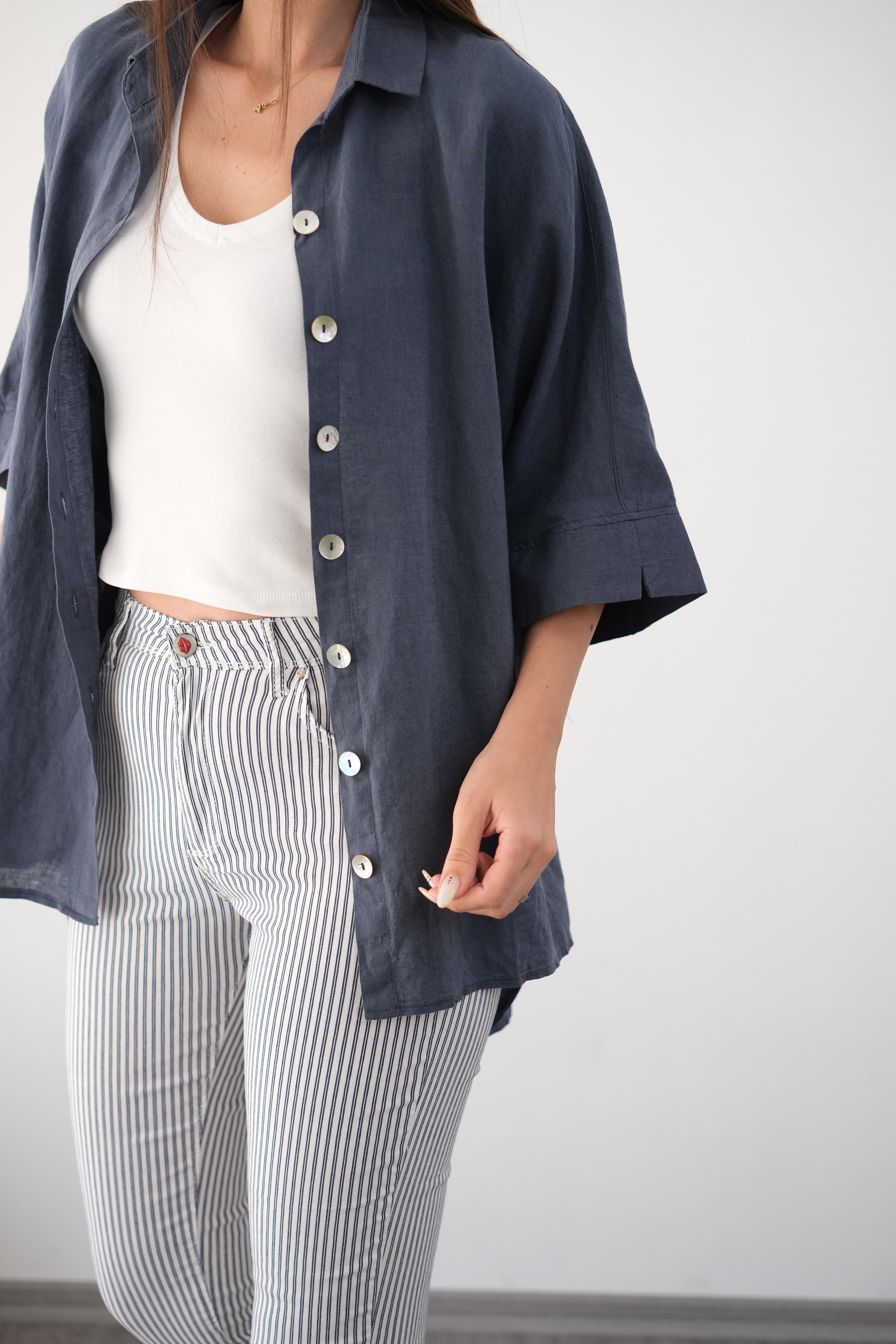 MARİNE FERMUARLI BEYAZ ÇİZGİLİ PANTOLON