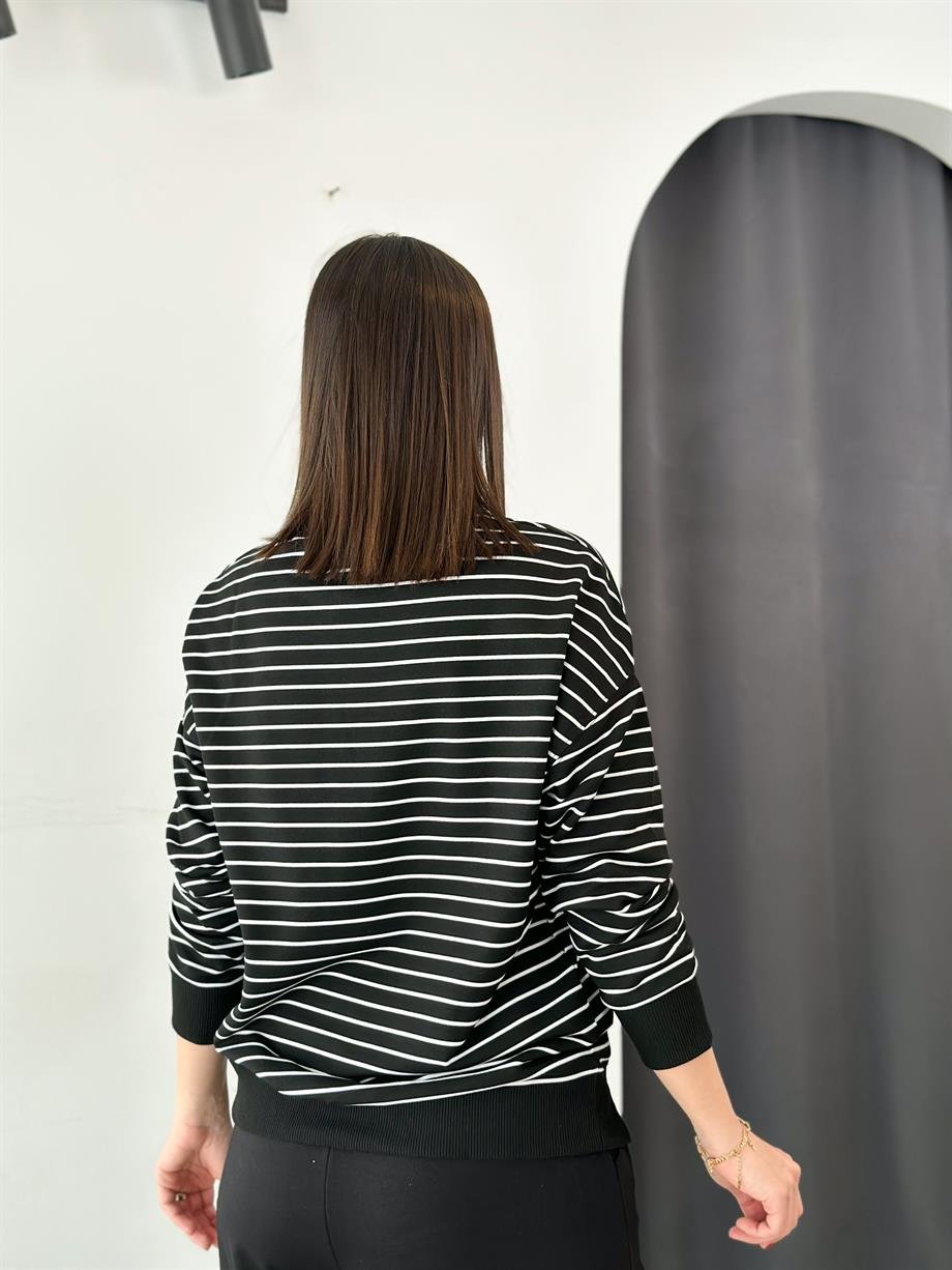 MARİTA ÇİZGİLİ SİYAH SWEATSHIRT