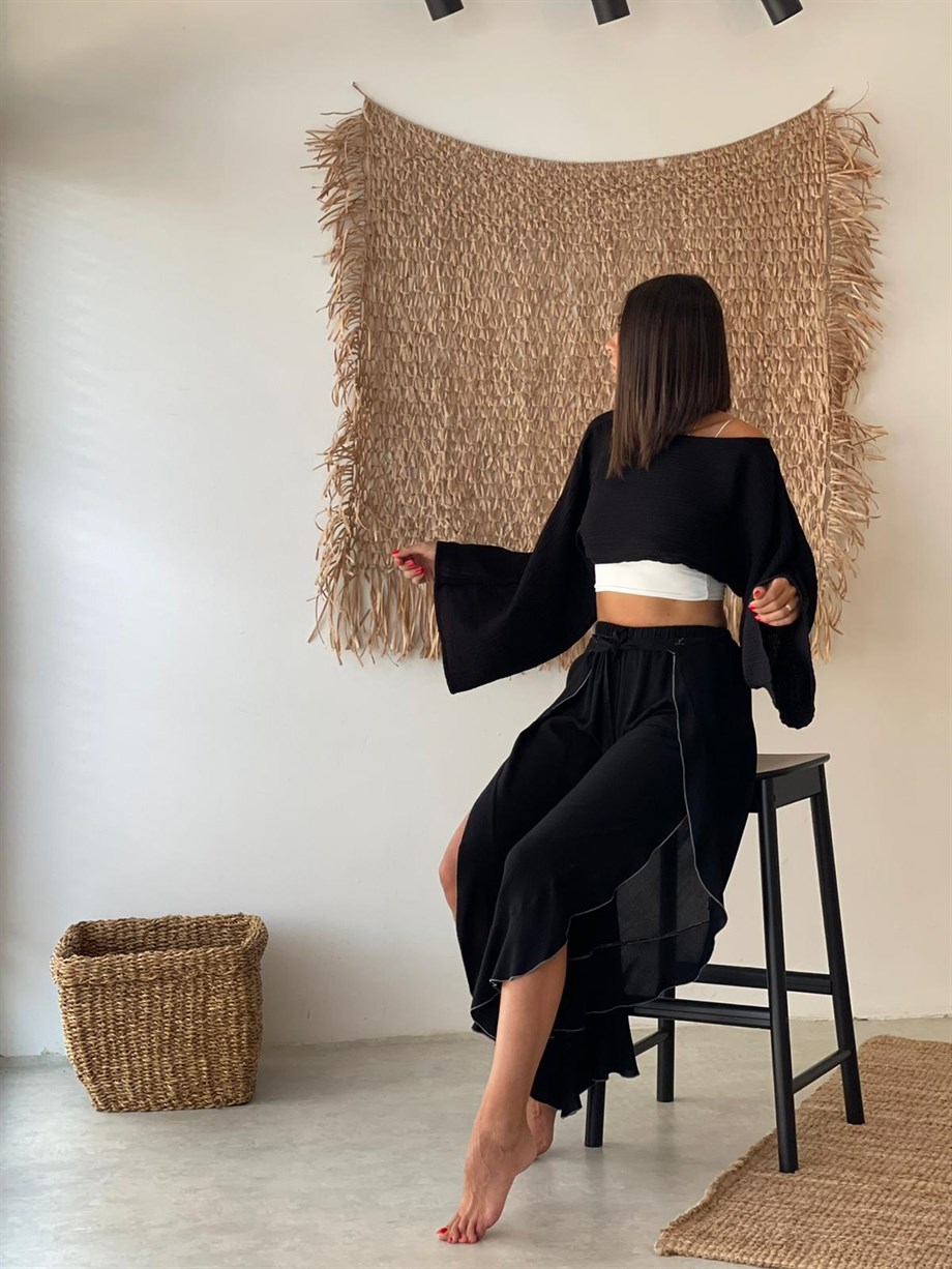 MAYA FIRFIR DETAYLI SİYAH PANTOLON
