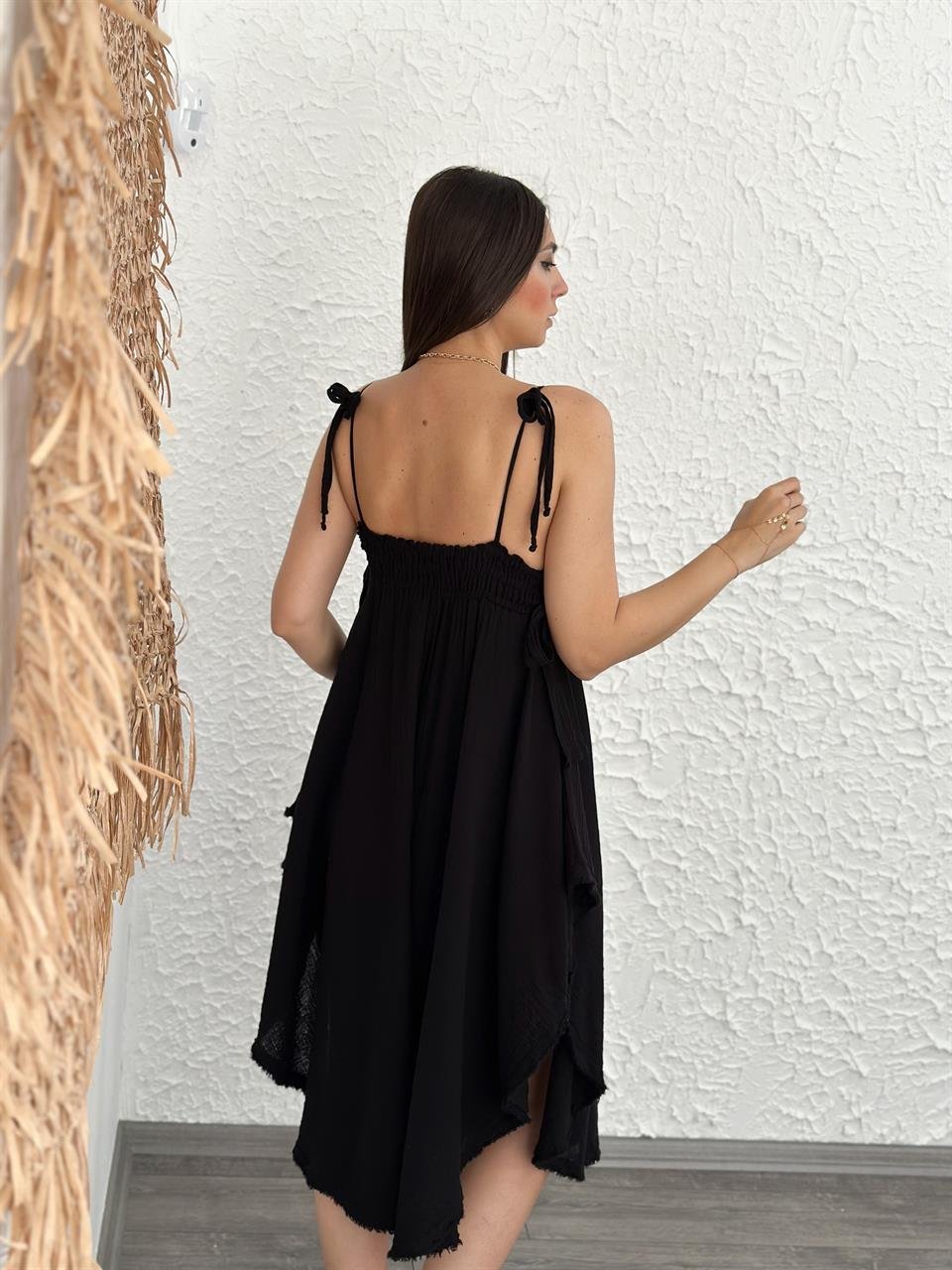 MEKNES ASKILI SİYAH MÜSLİN ELBİSE