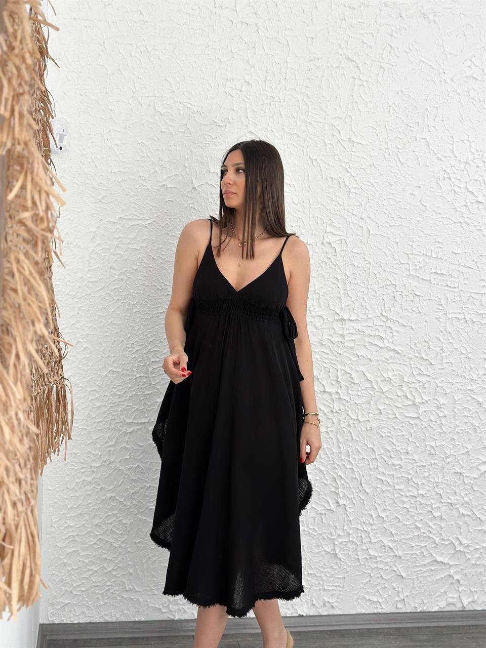 MEKNES ASKILI SİYAH MÜSLİN ELBİSE