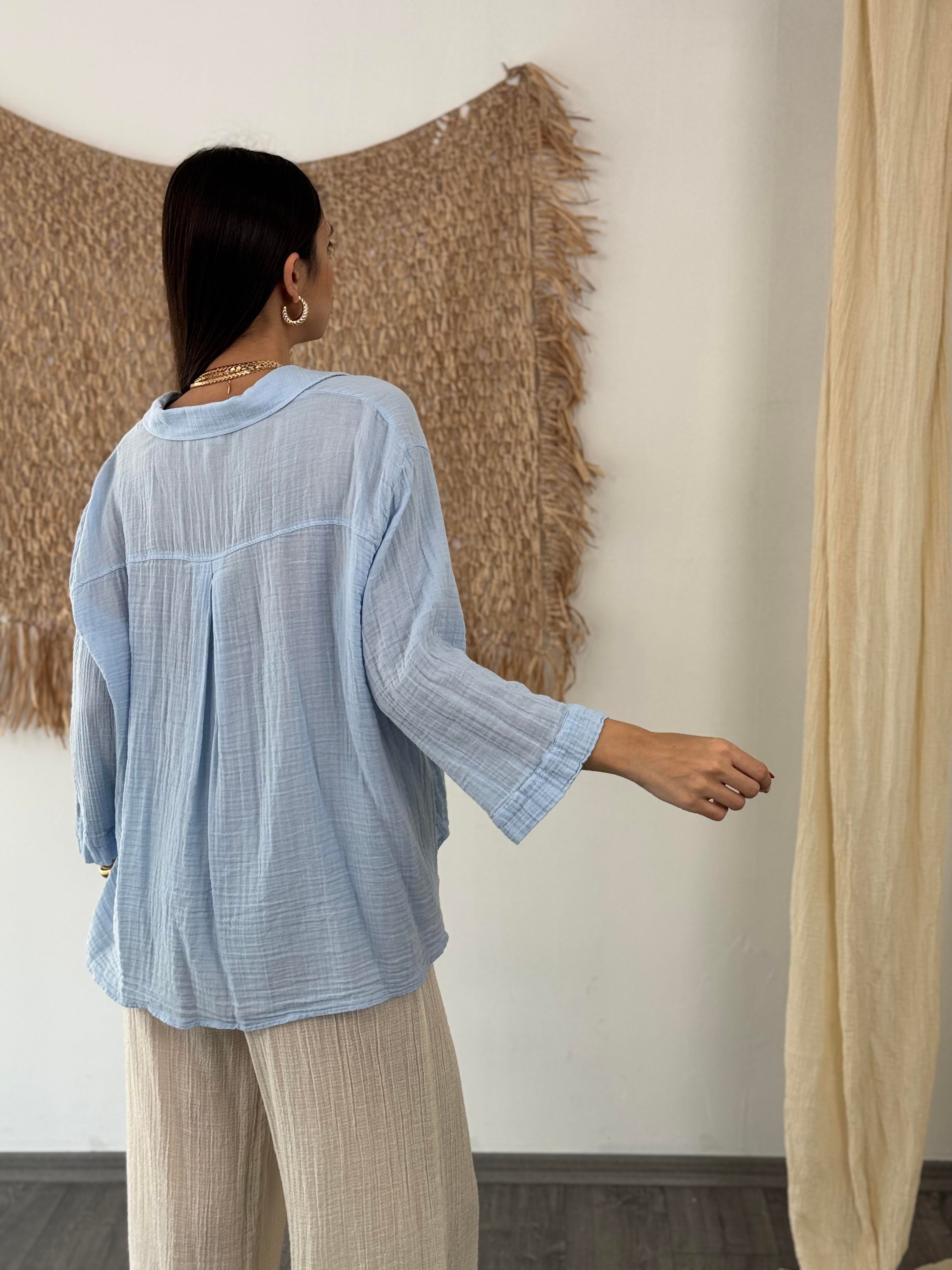 MİNSK BEBE MAVİ MÜSLİN GÖMLEK