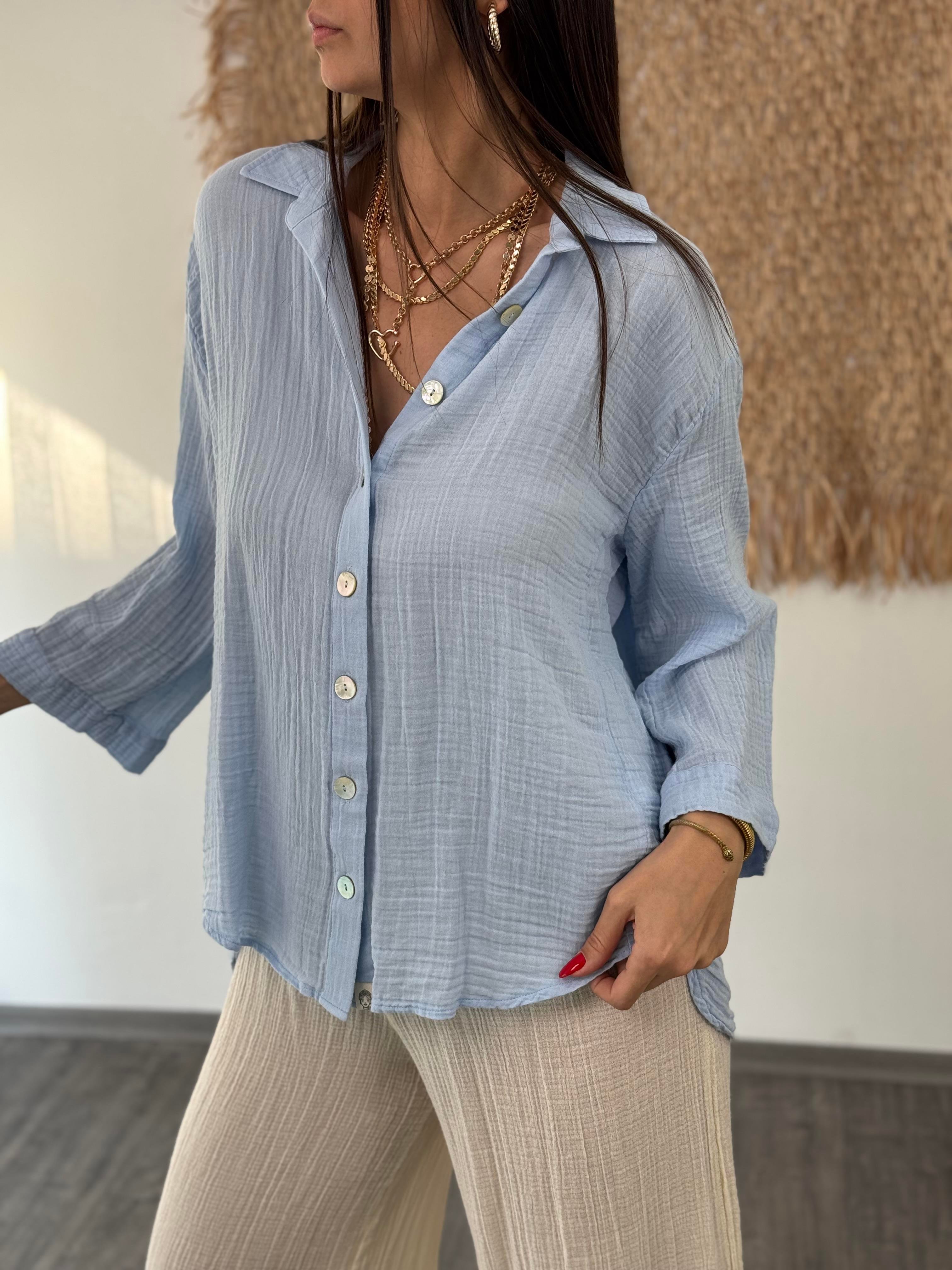 MİNSK BEBE MAVİ MÜSLİN GÖMLEK