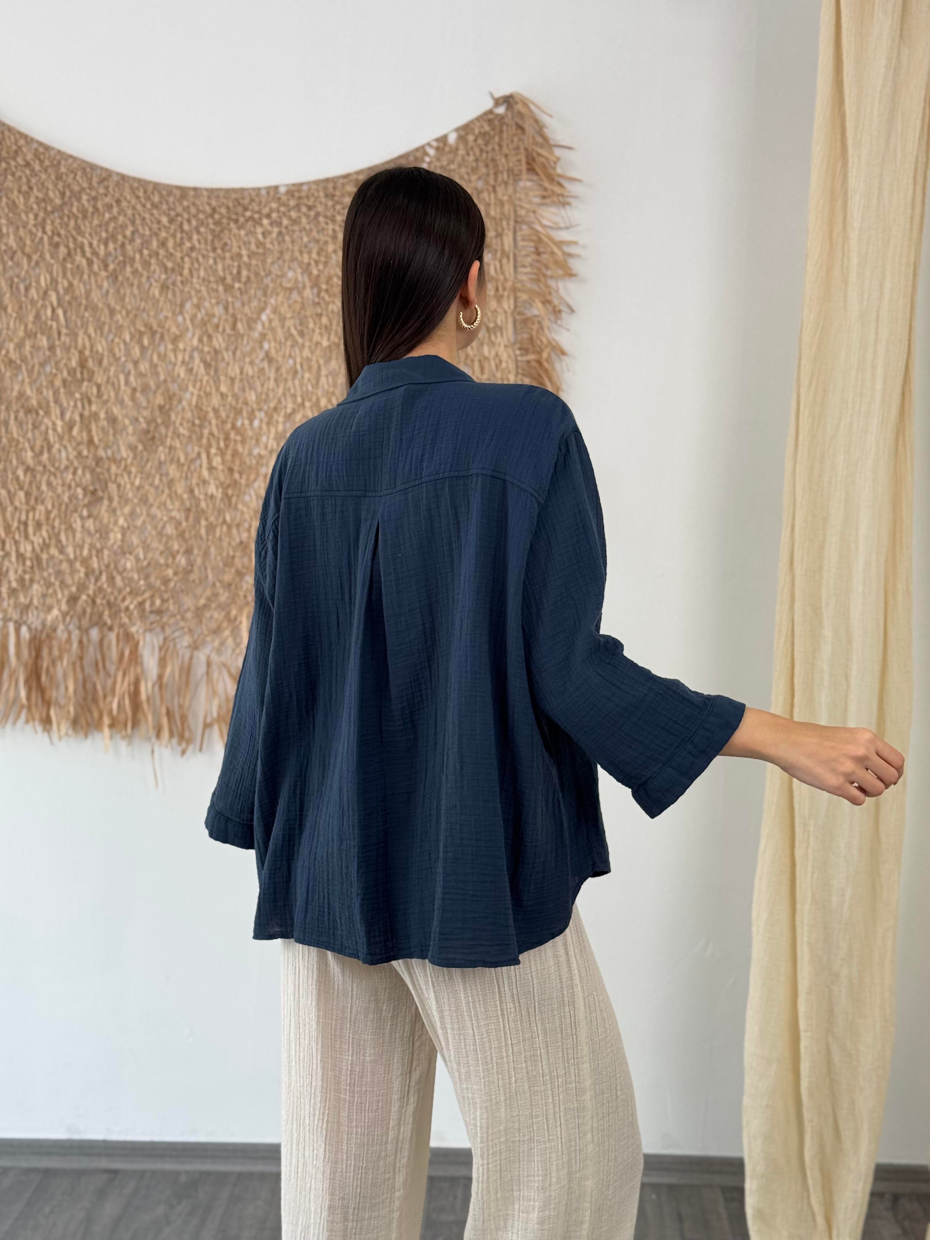 MİNSK PETROL MAVİSİ MÜSLİN GÖMLEK