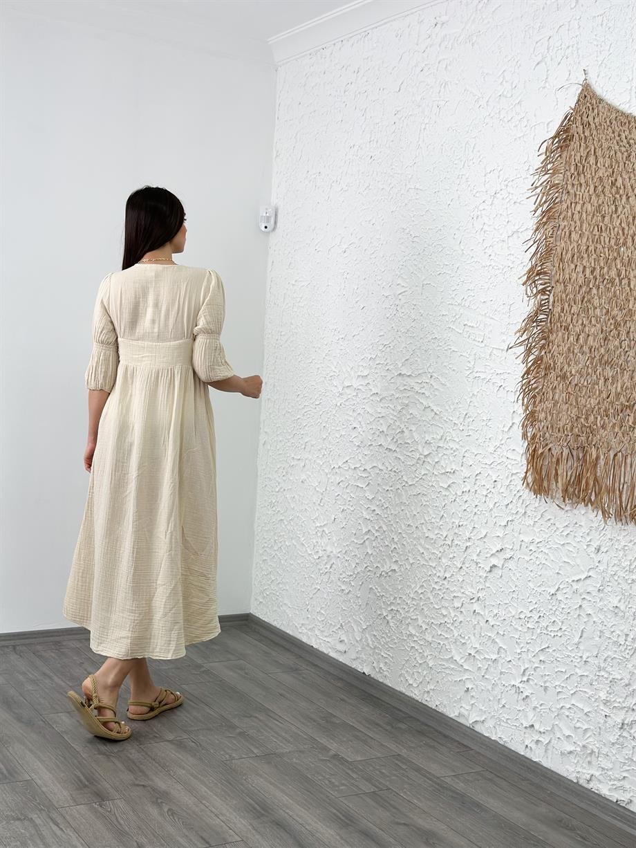 MORANO BEJ MÜSLİN ELBİSE