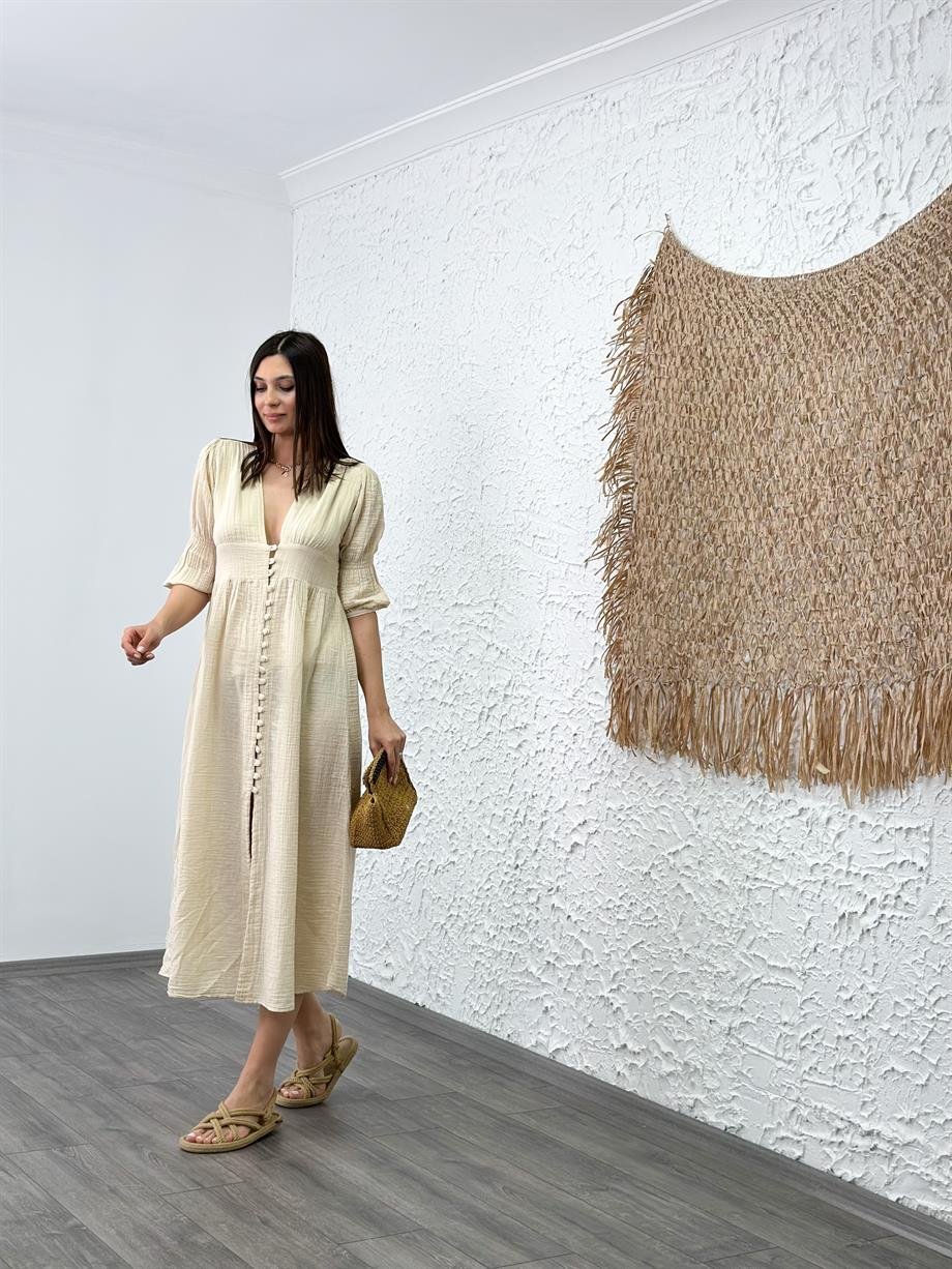 MORANO BEJ MÜSLİN ELBİSE