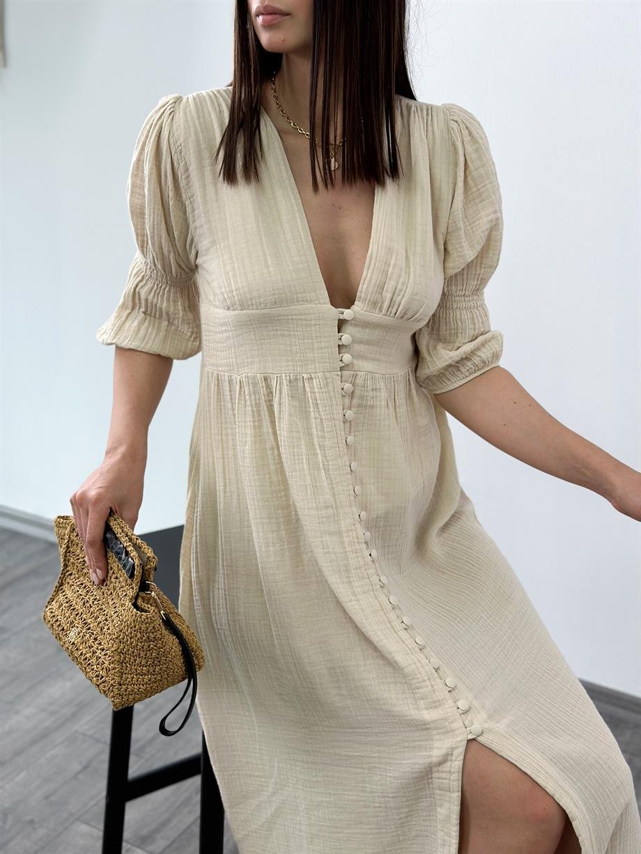 MORANO BEJ MÜSLİN ELBİSE