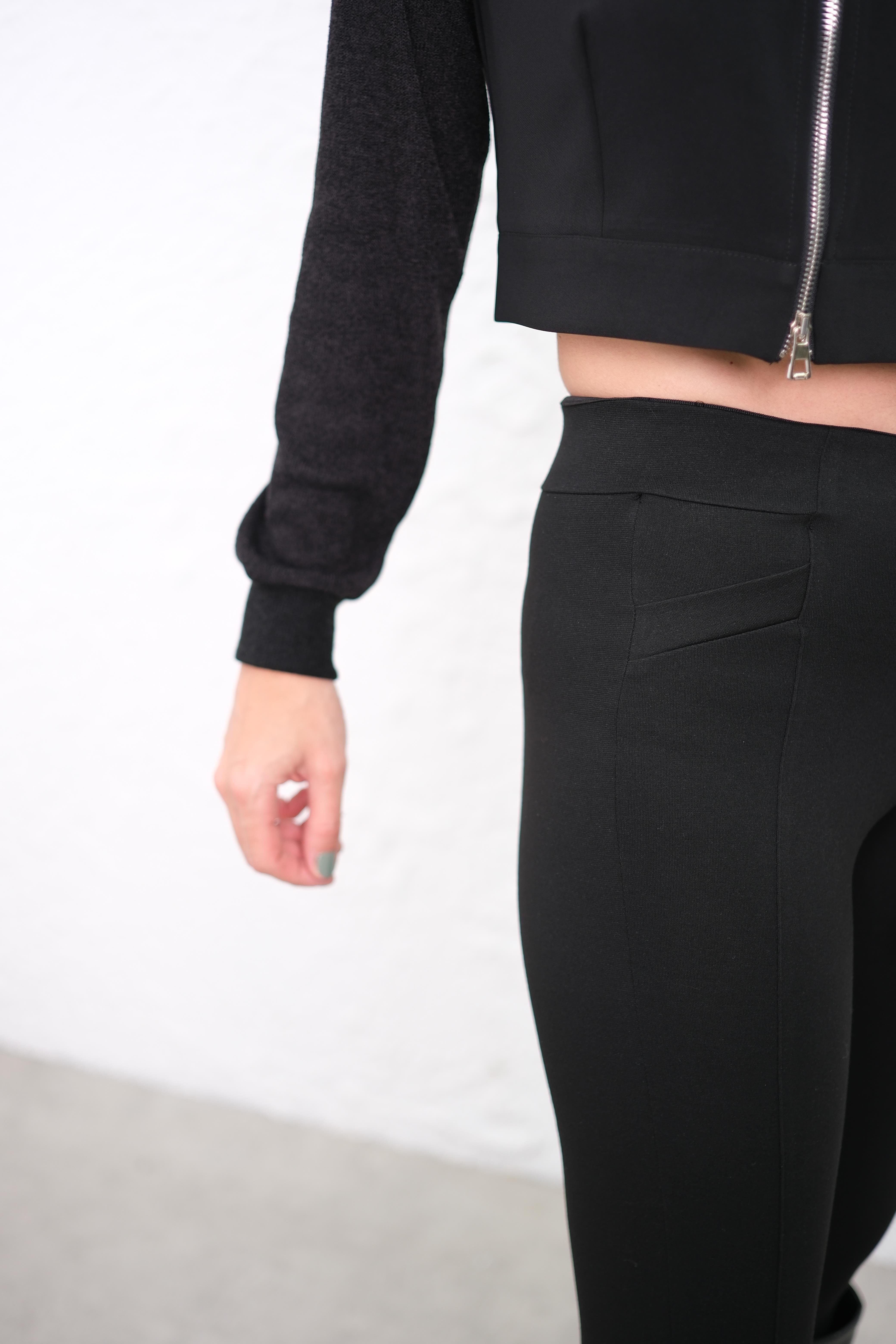 MOTO BEL DETAYLI SİYAH TAYT