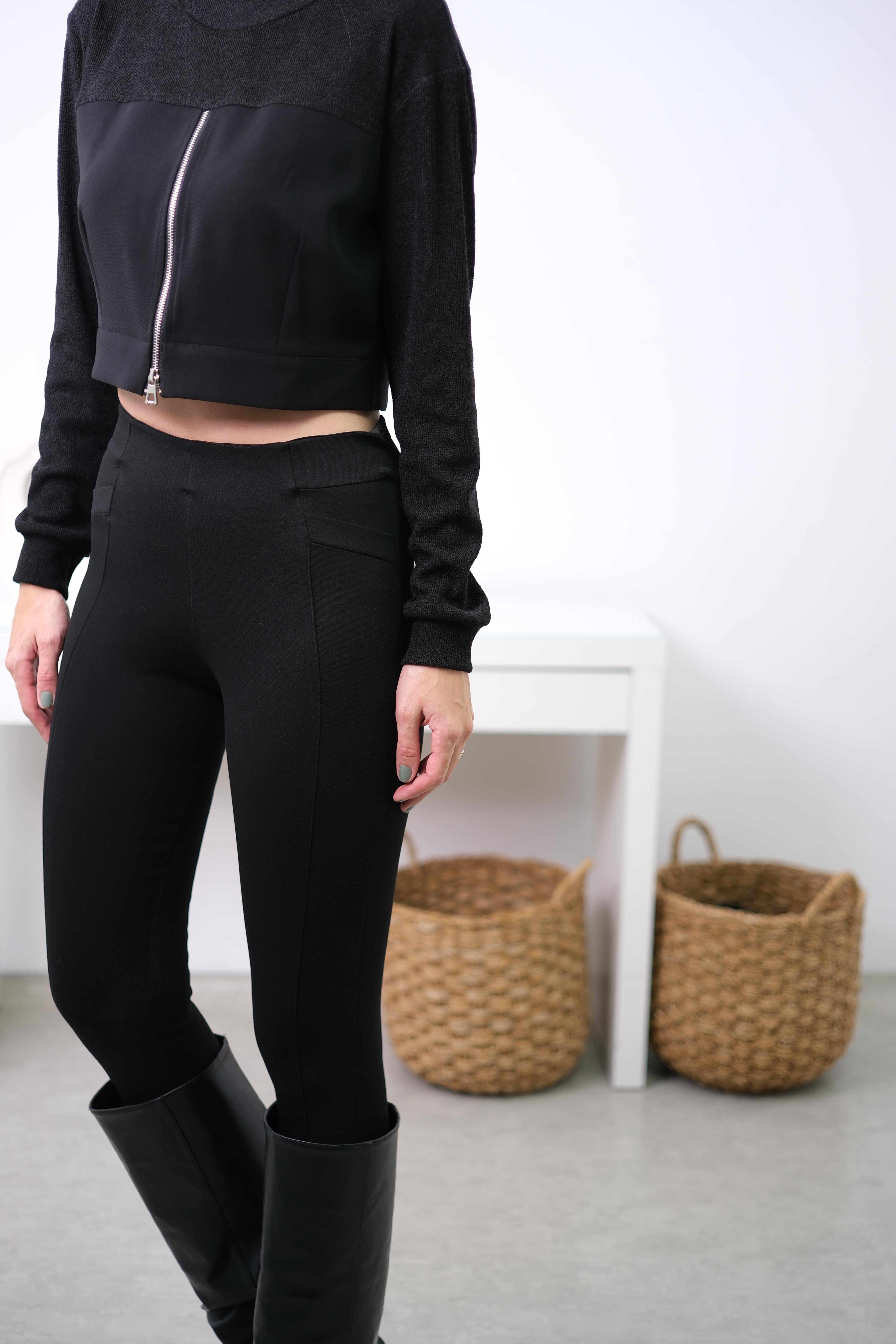 MOTO BEL DETAYLI SİYAH TAYT