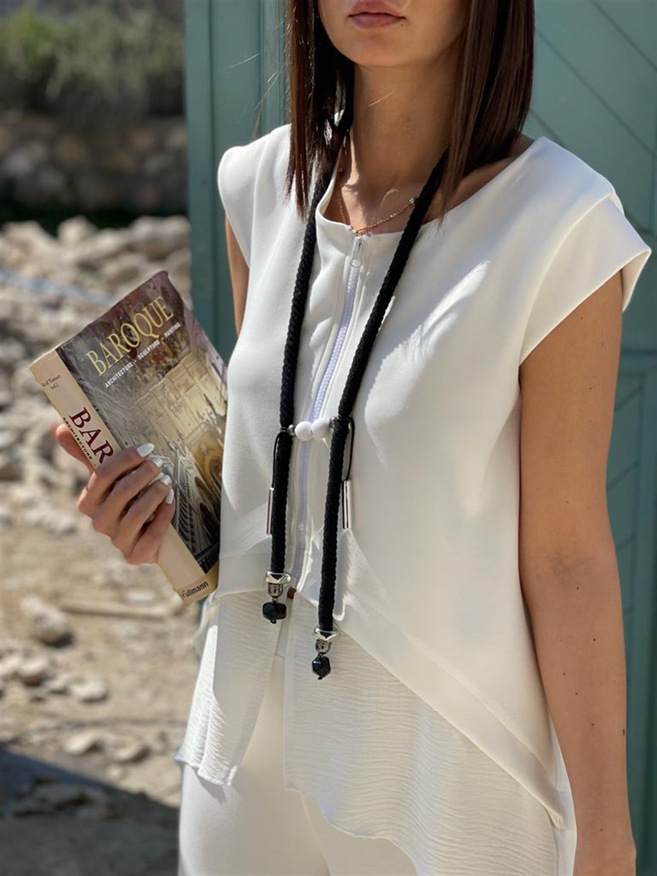 MOURO SİYAH HALAT İP KOLYE