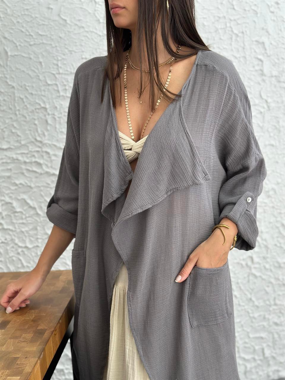 NATURAL ANTRASİT KAFTAN