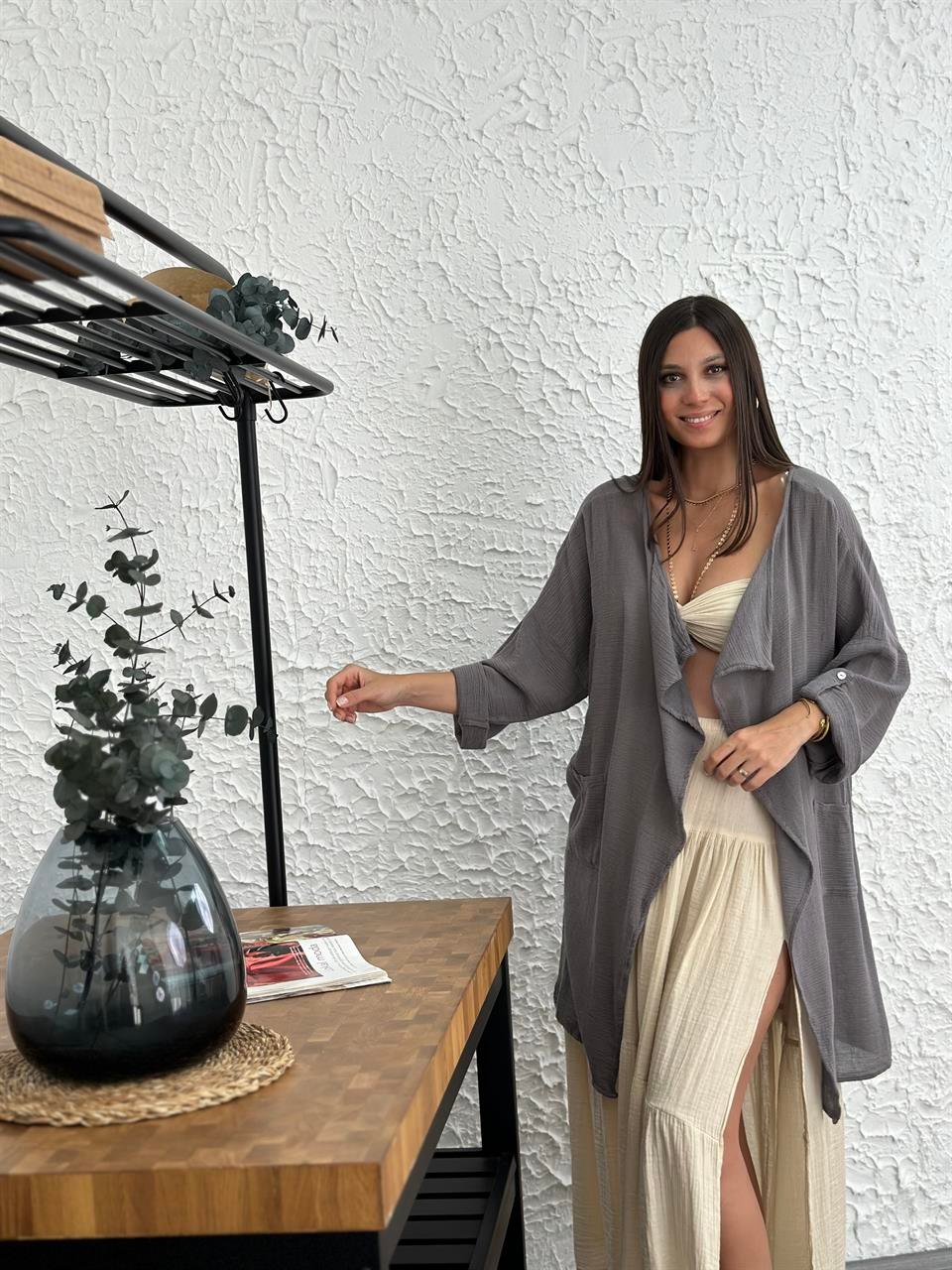 NATURAL ANTRASİT KAFTAN