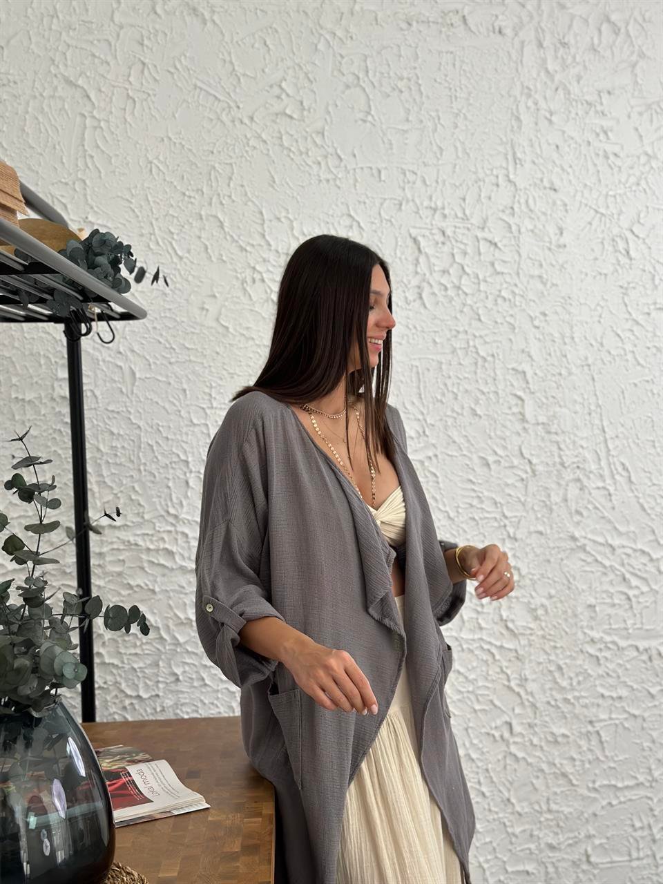 NATURAL ANTRASİT KAFTAN