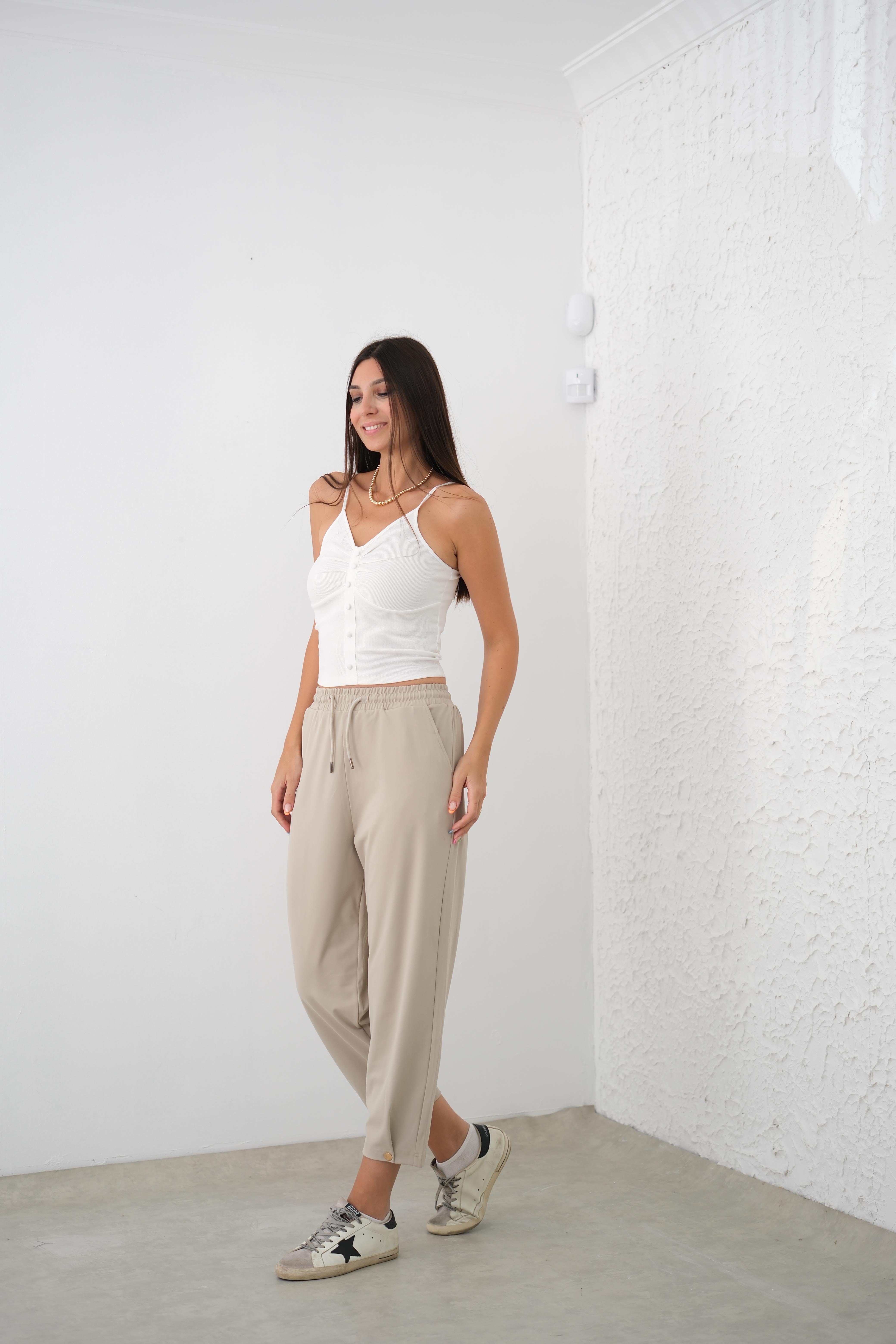 NAYO BEL LASTİKLİ BEJ PANTOLON