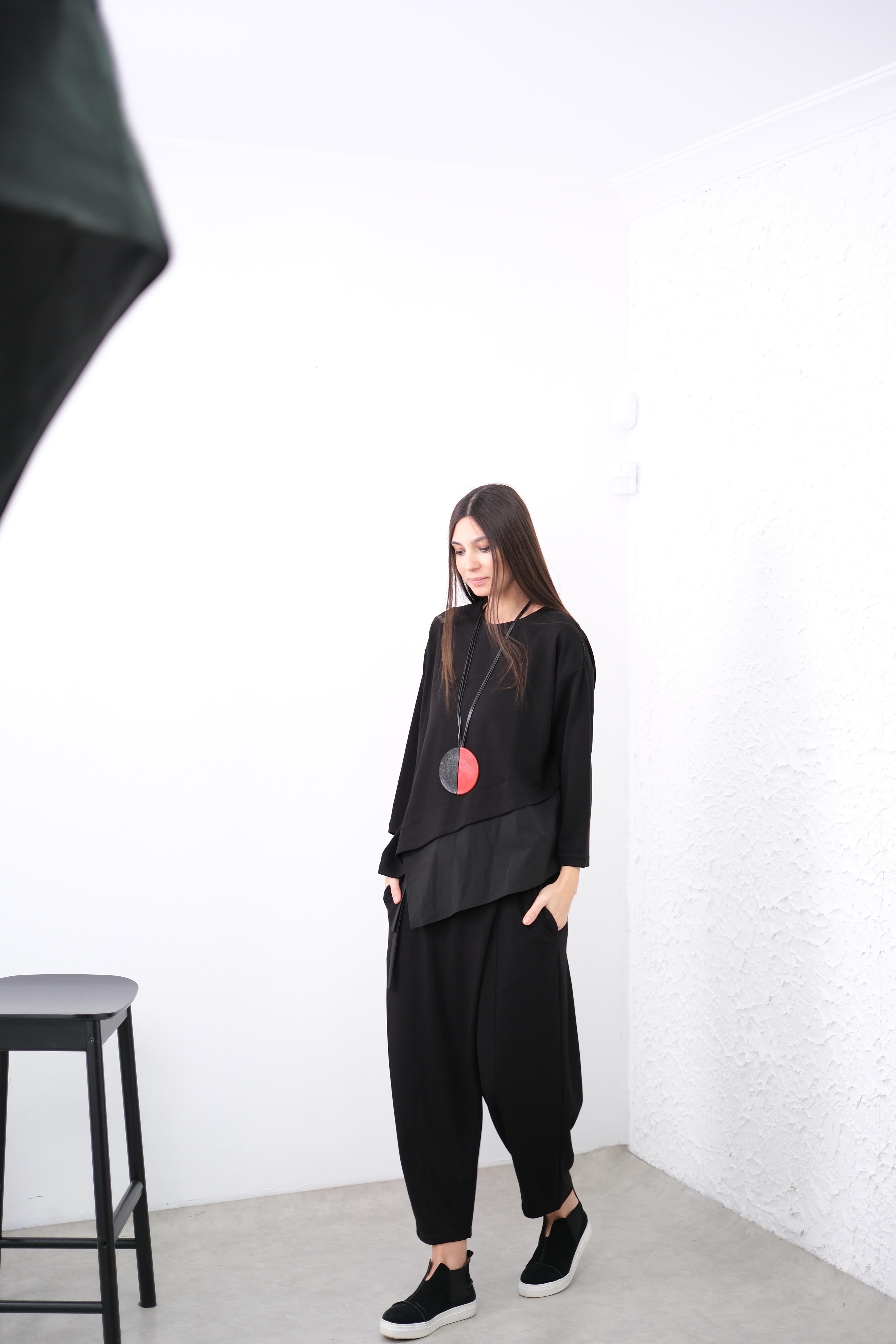 NERO KOLYELİ SİYAH MODAL BLUZ