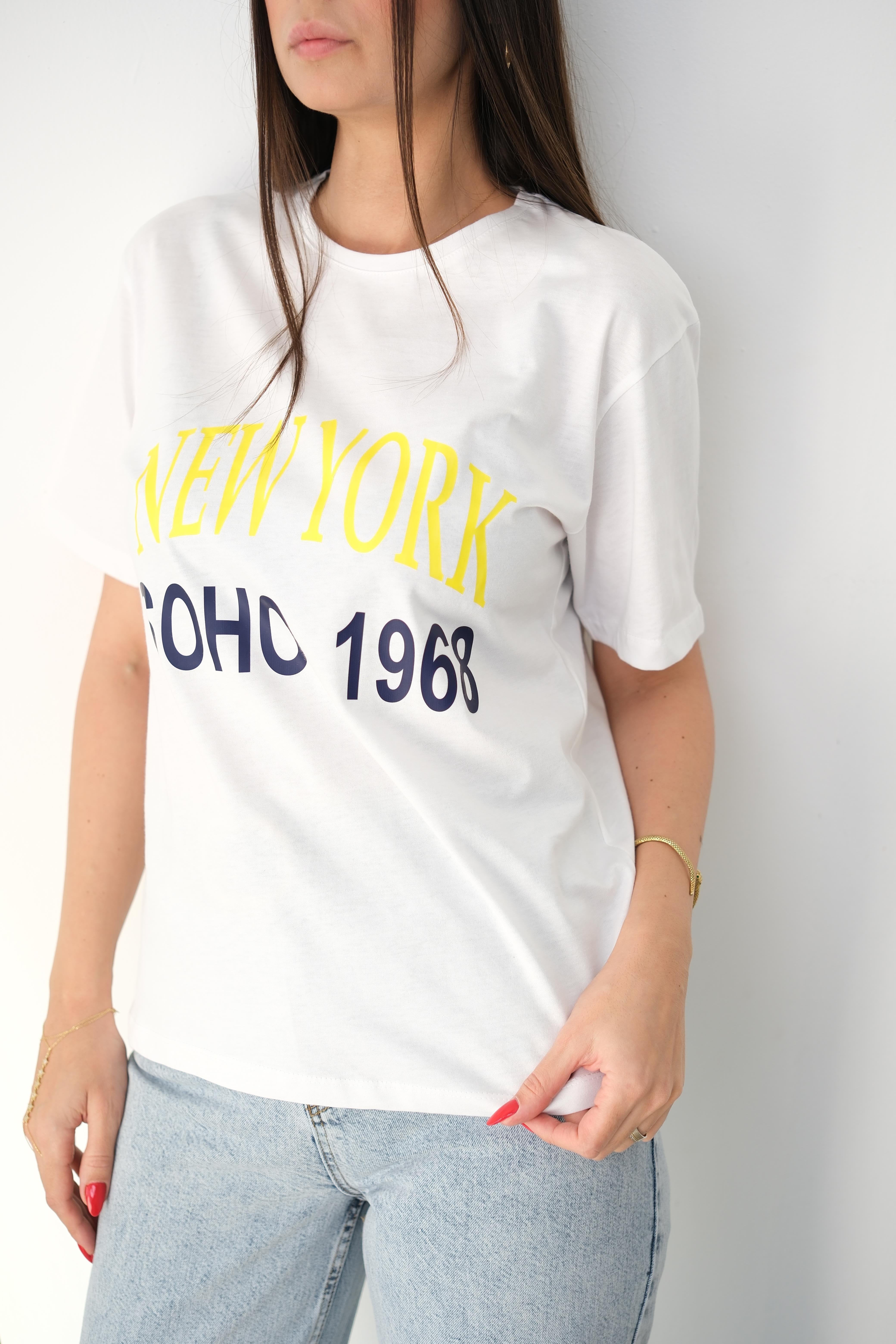 NEWYORK BEYAZ BASKILI TİŞÖRT