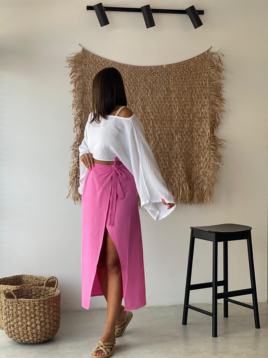 NİXİE PEMBE KETEN ANVELOP ETEK