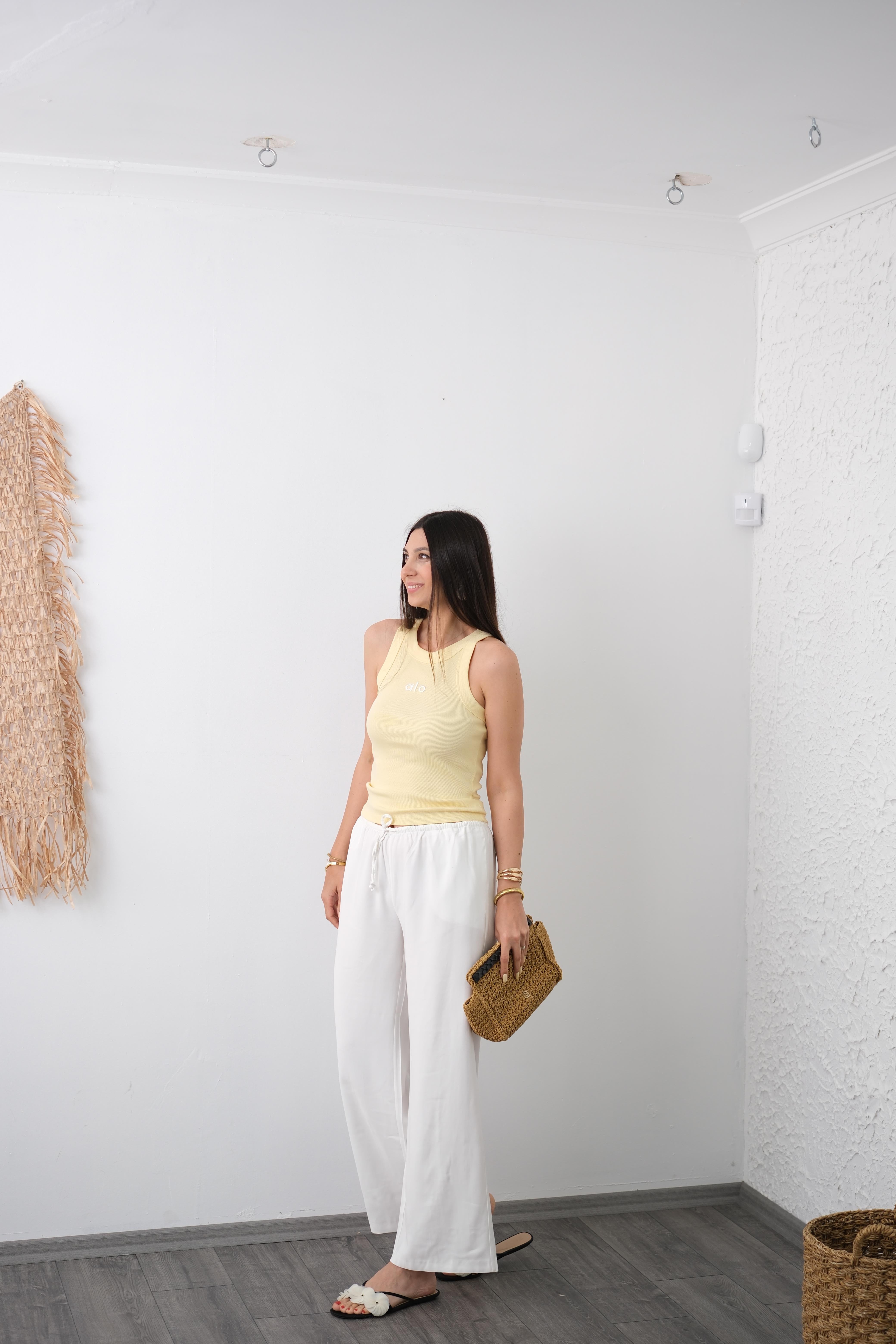 NOVA LASTİKLİ BEYAZ TENSEL PANTOLON