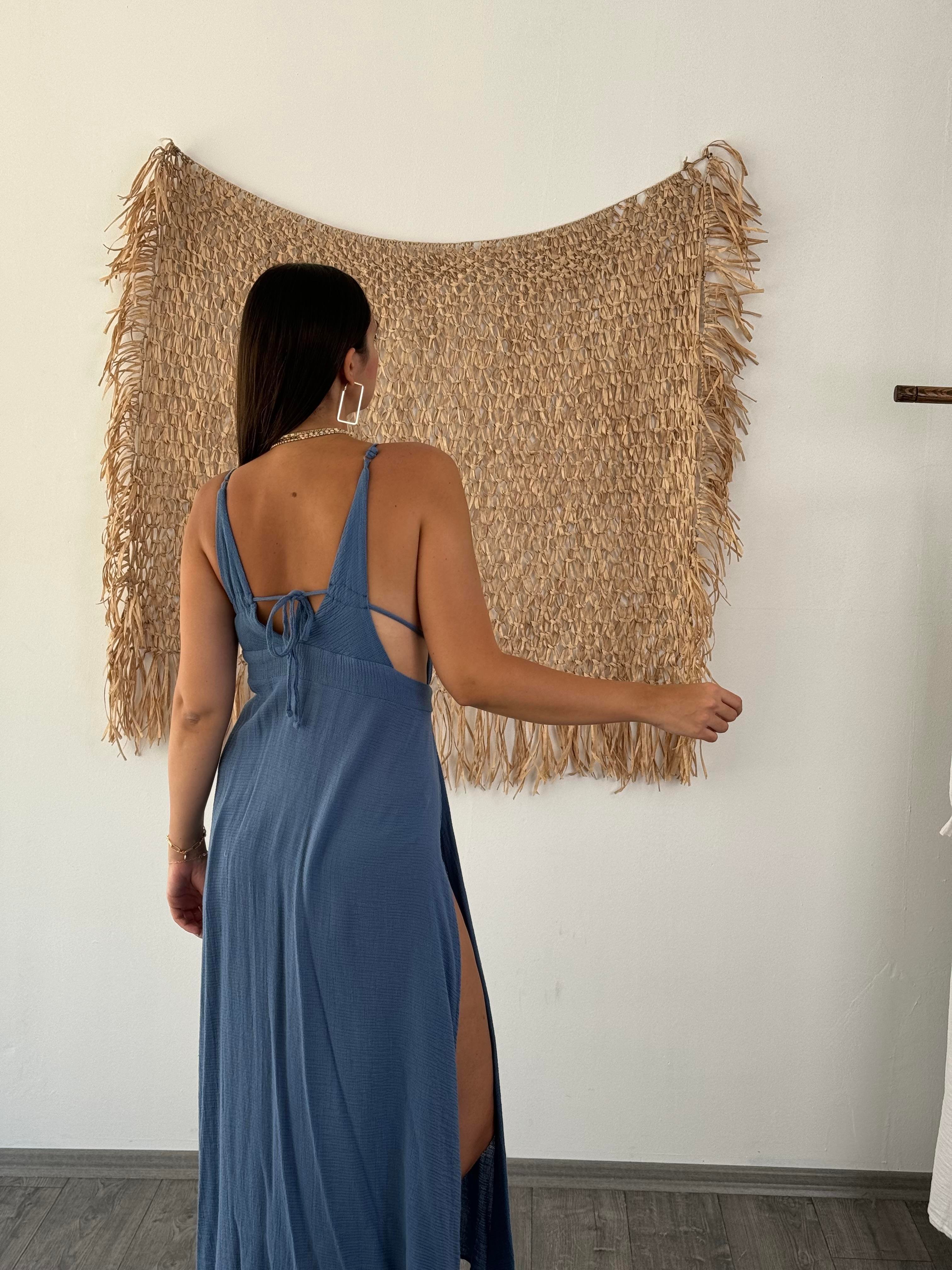 PANAMA İNDİGO KAFTAN ELBİSE