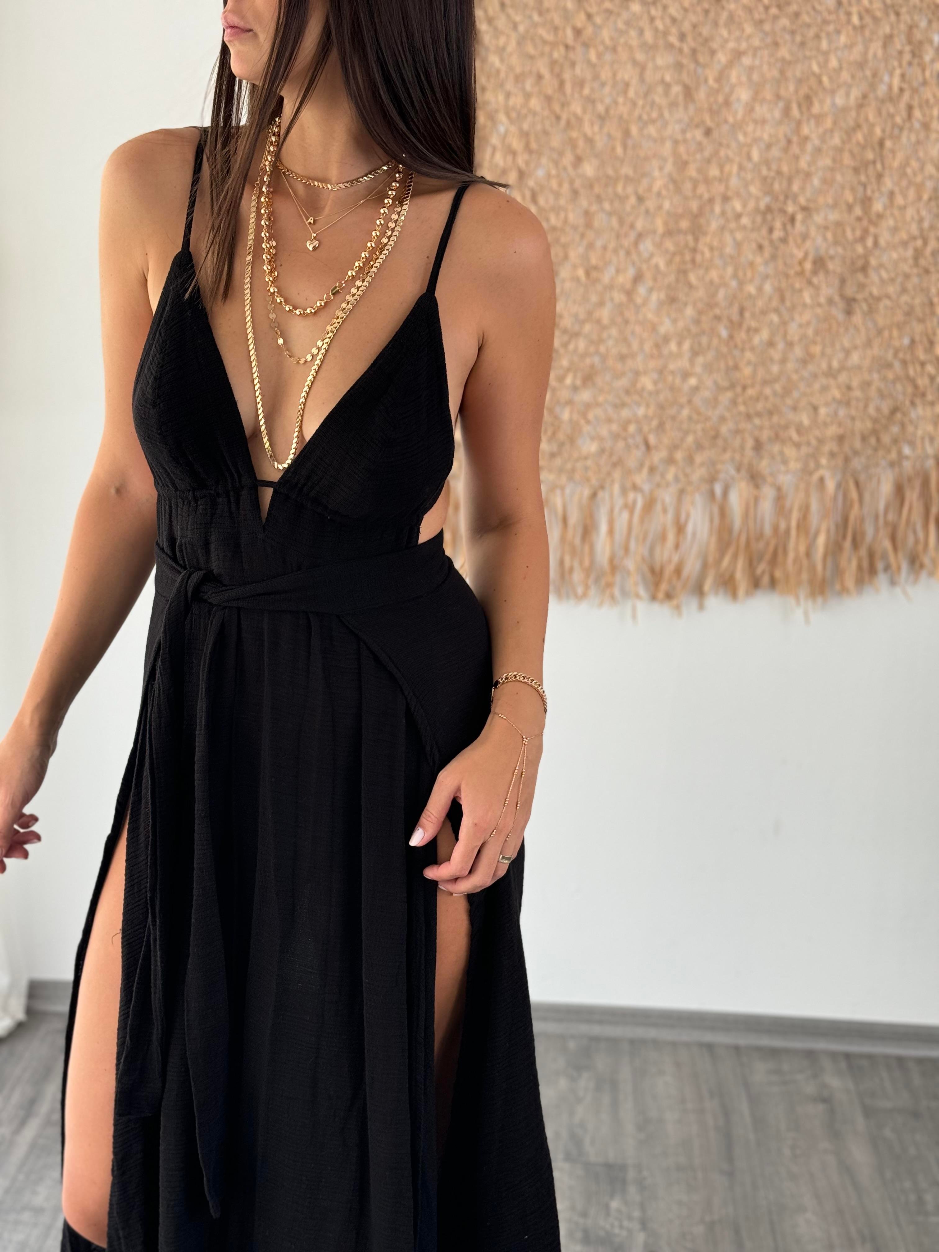 PANAMA SİYAH KAFTAN ELBİSE