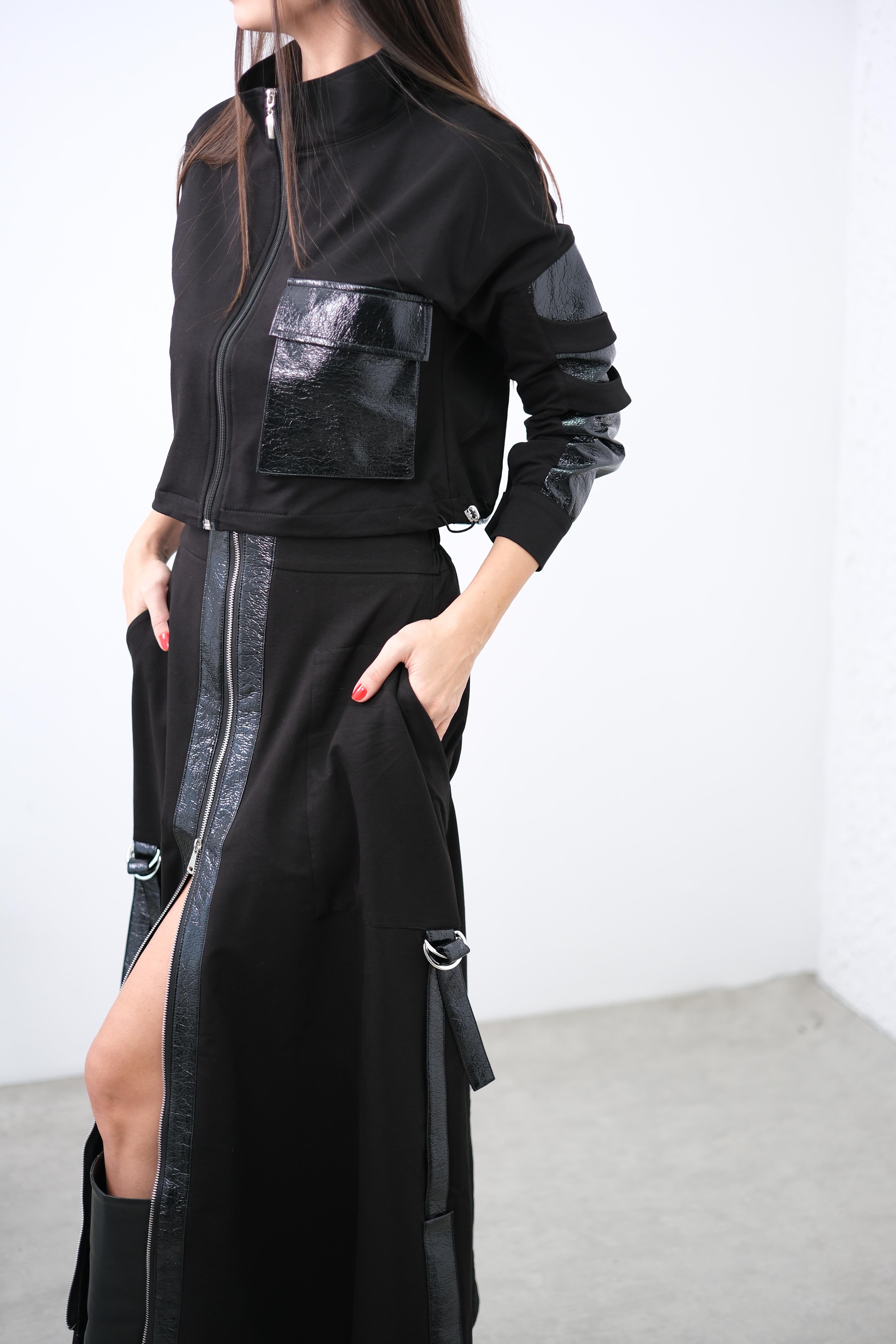 PARLY DERİ DETAYLI ETEK