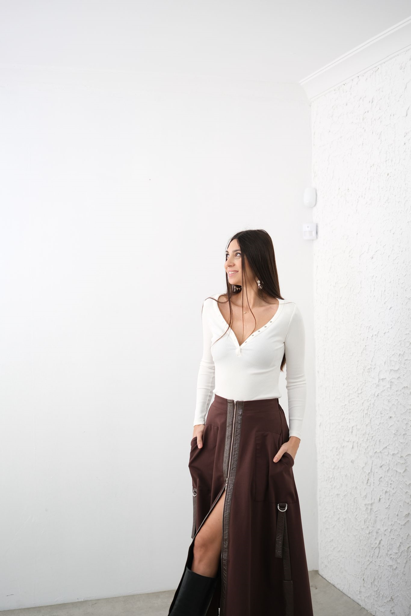 PARLY DERİ DETAYLI KAHVE ETEK