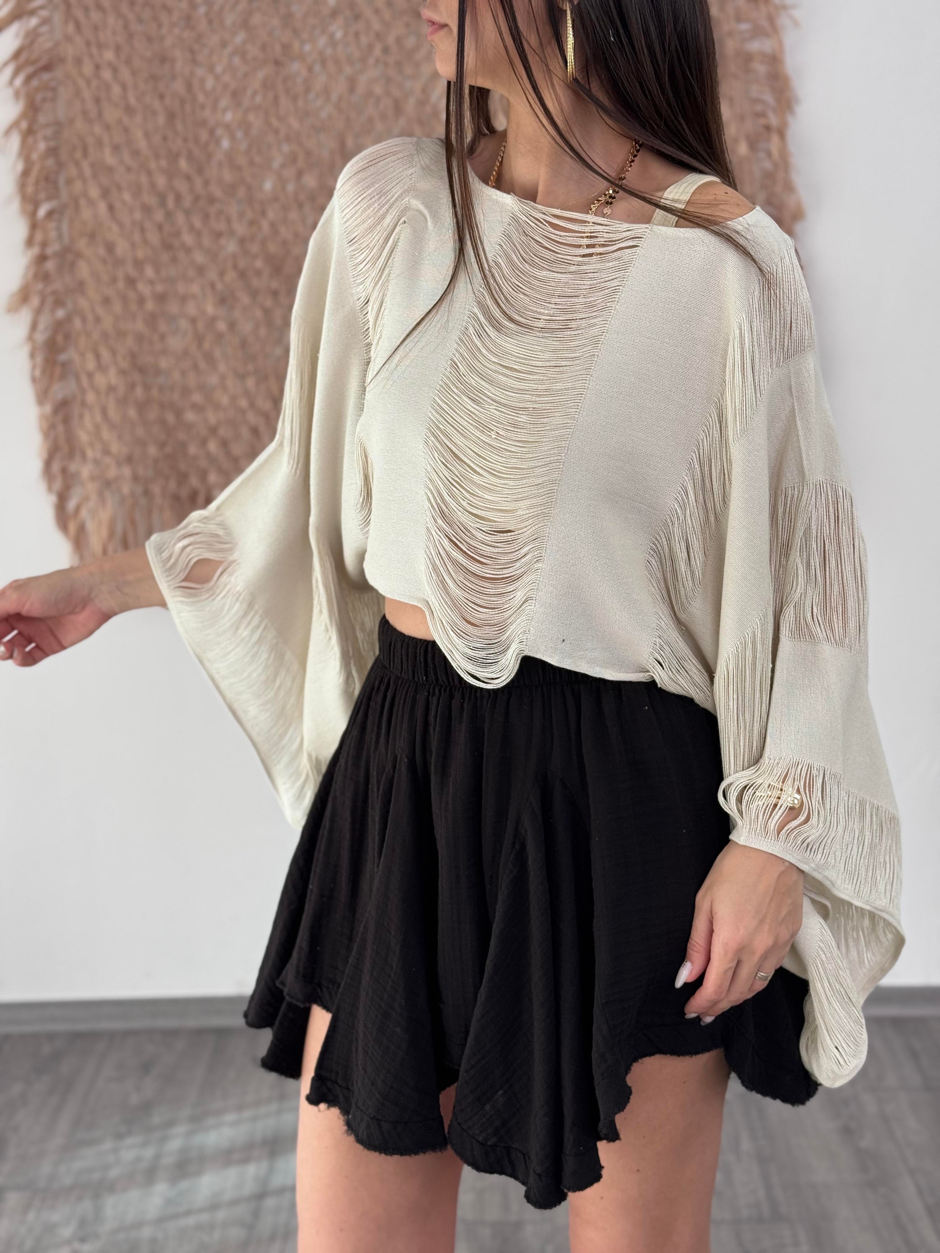 PATNOS ASİMETRİK SİYAH MÜSLİN ETEK