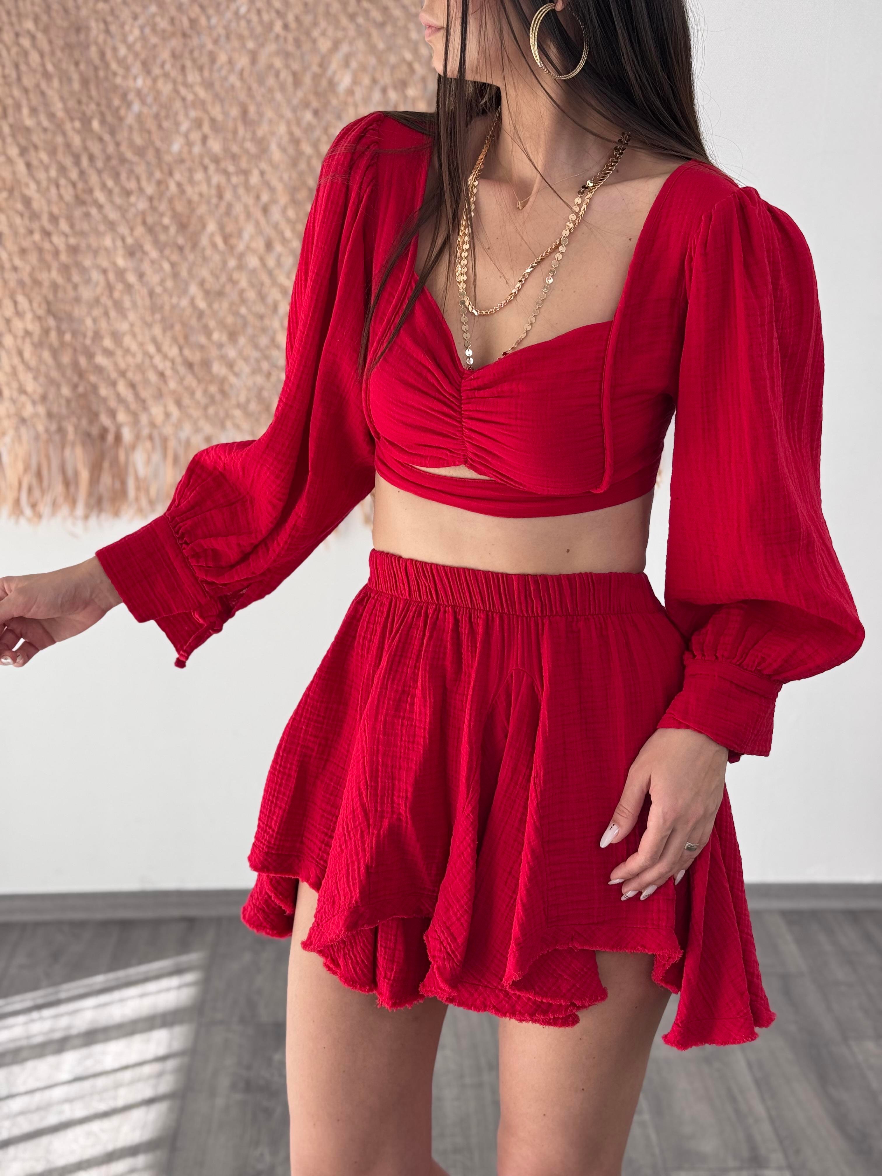 PATNOS ASİMETRİK VİŞNE MÜSLİN ETEK