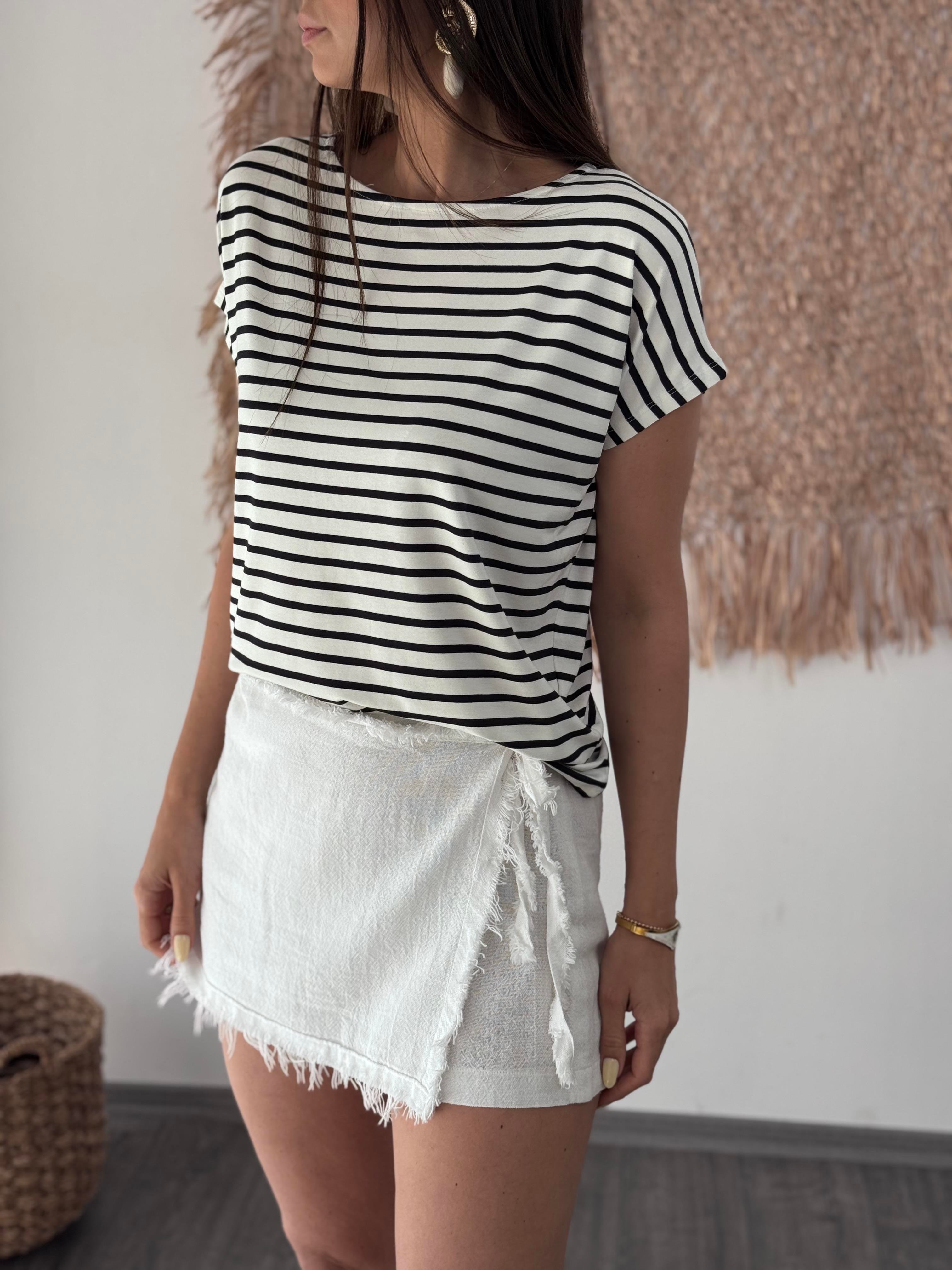 PERDİ BEYAZ ÇİZGİLİ BLUZ