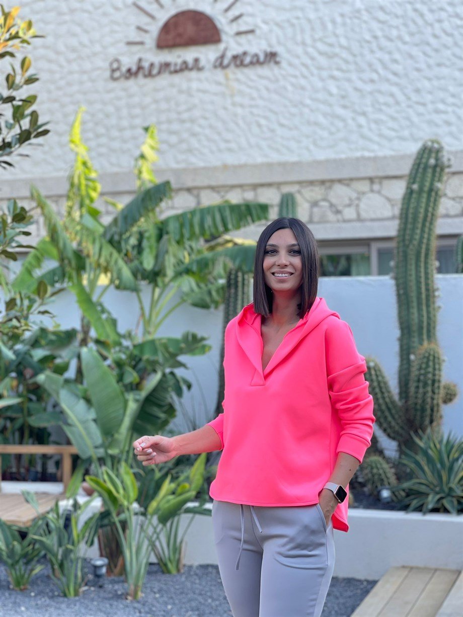 PETA NEON PEMBE MODAL SWEATSHIRT