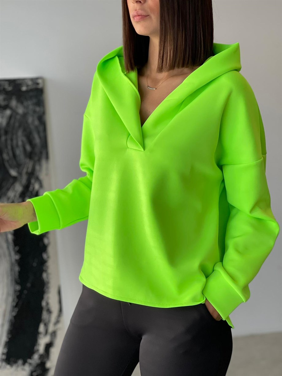 PETA NEON YEŞİL MODAL SWEATHIRT