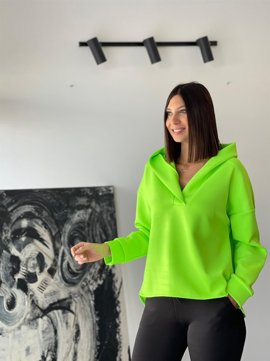 PETA NEON YEŞİL MODAL SWEATHIRT