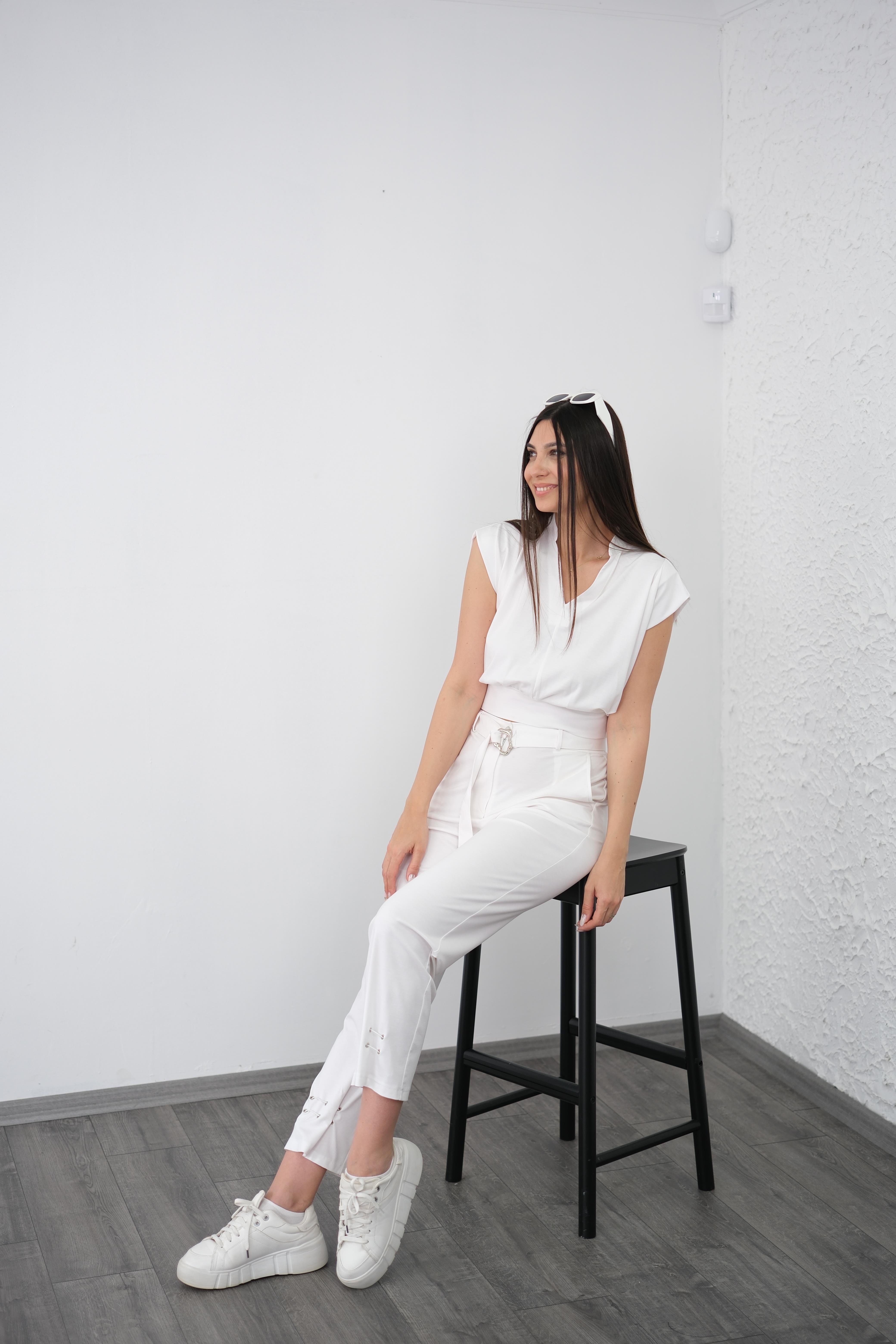 PİLLA BEYAZ TASARIM PANTOLON