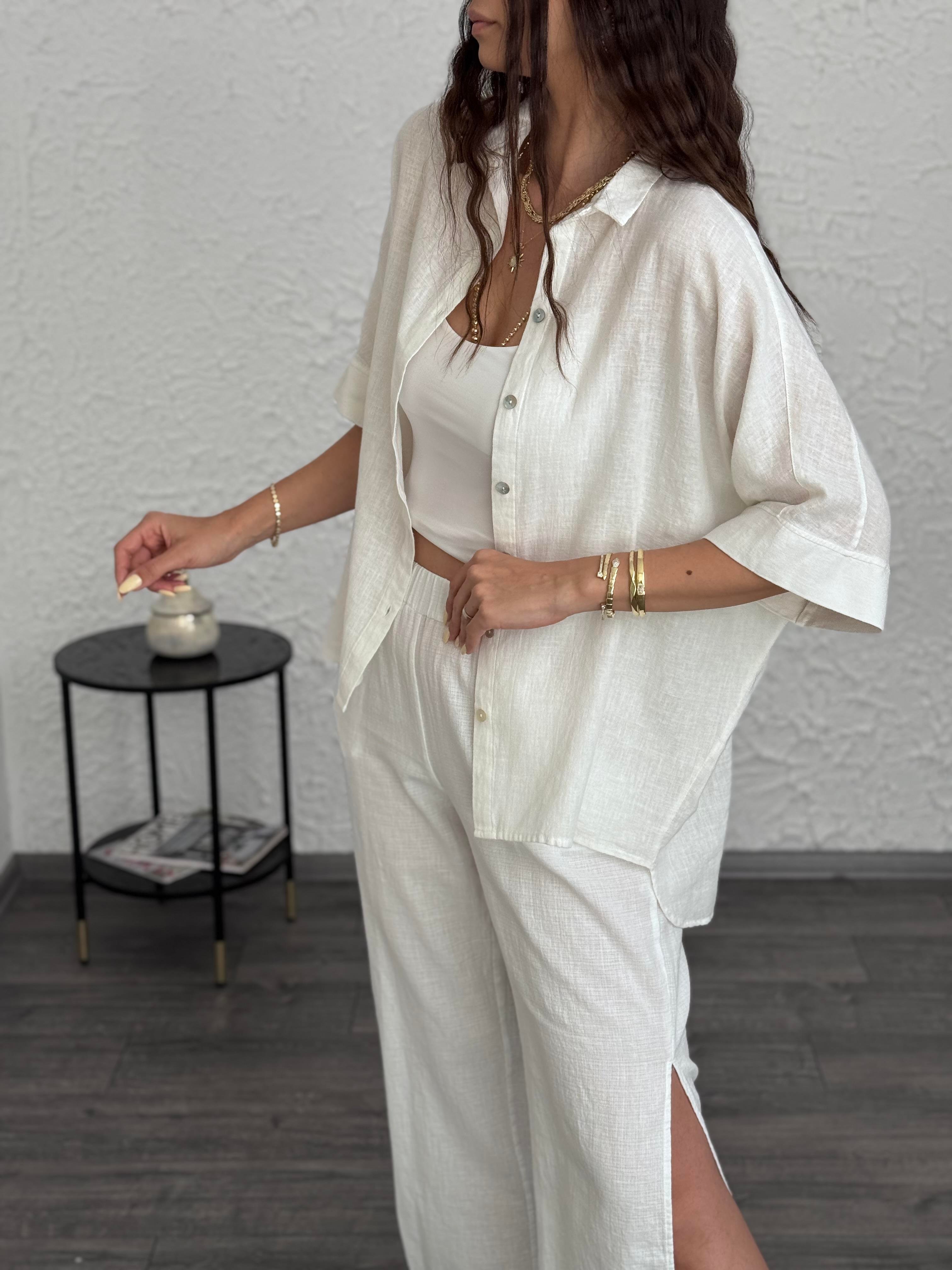 PİNE KETEN BEYAZ GÖMLEK