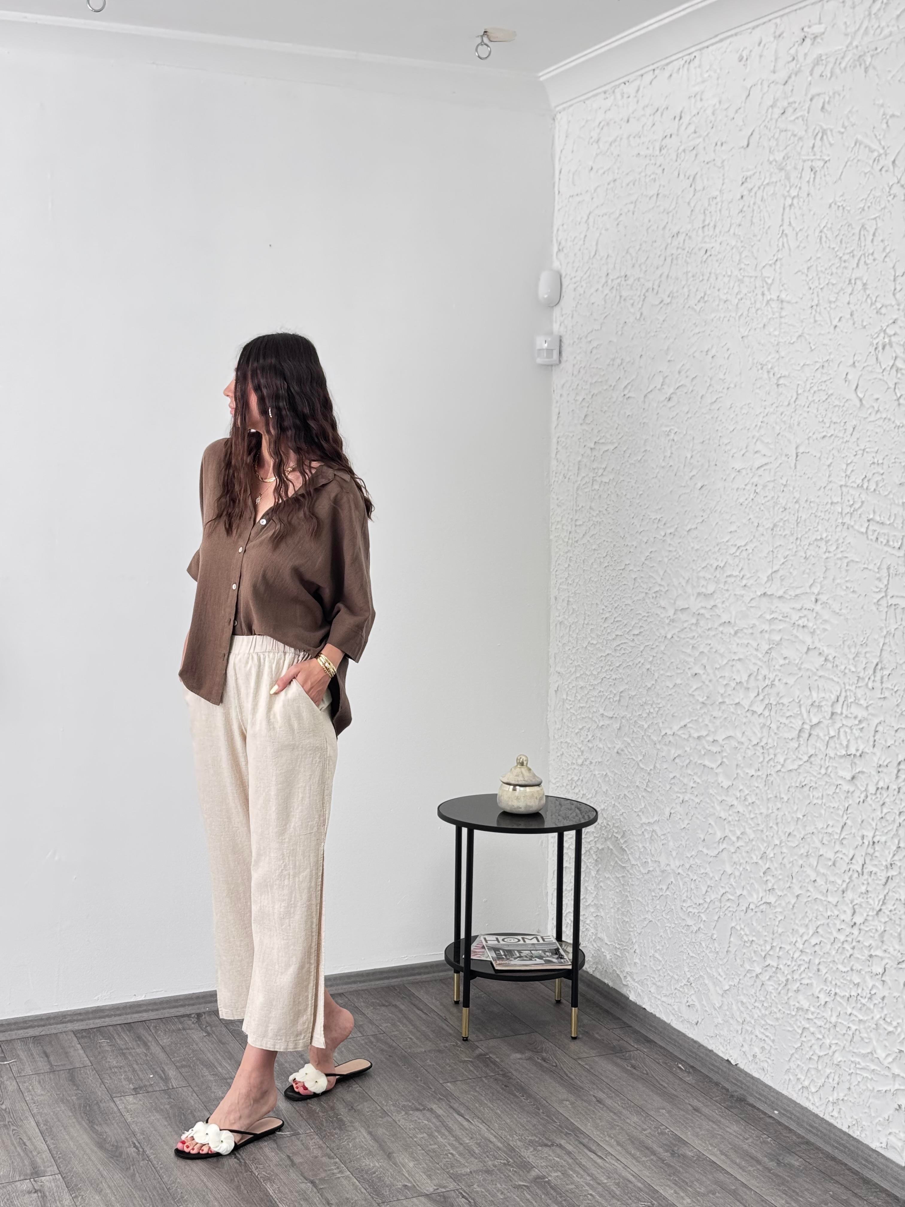 PİNE KETEN KAHVE GÖMLEK