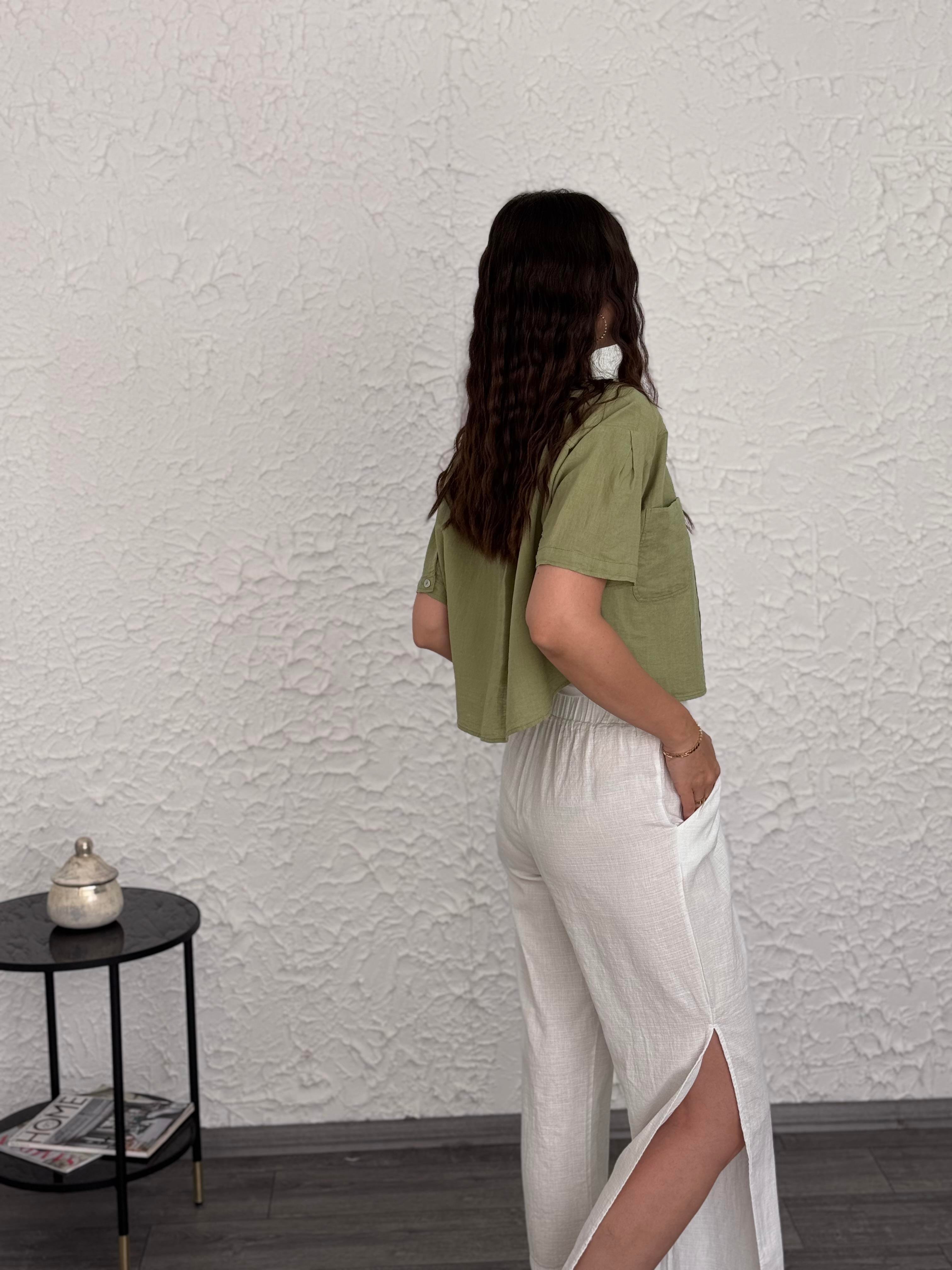 PİTE KETEN SAGE GREEN GÖMLEK