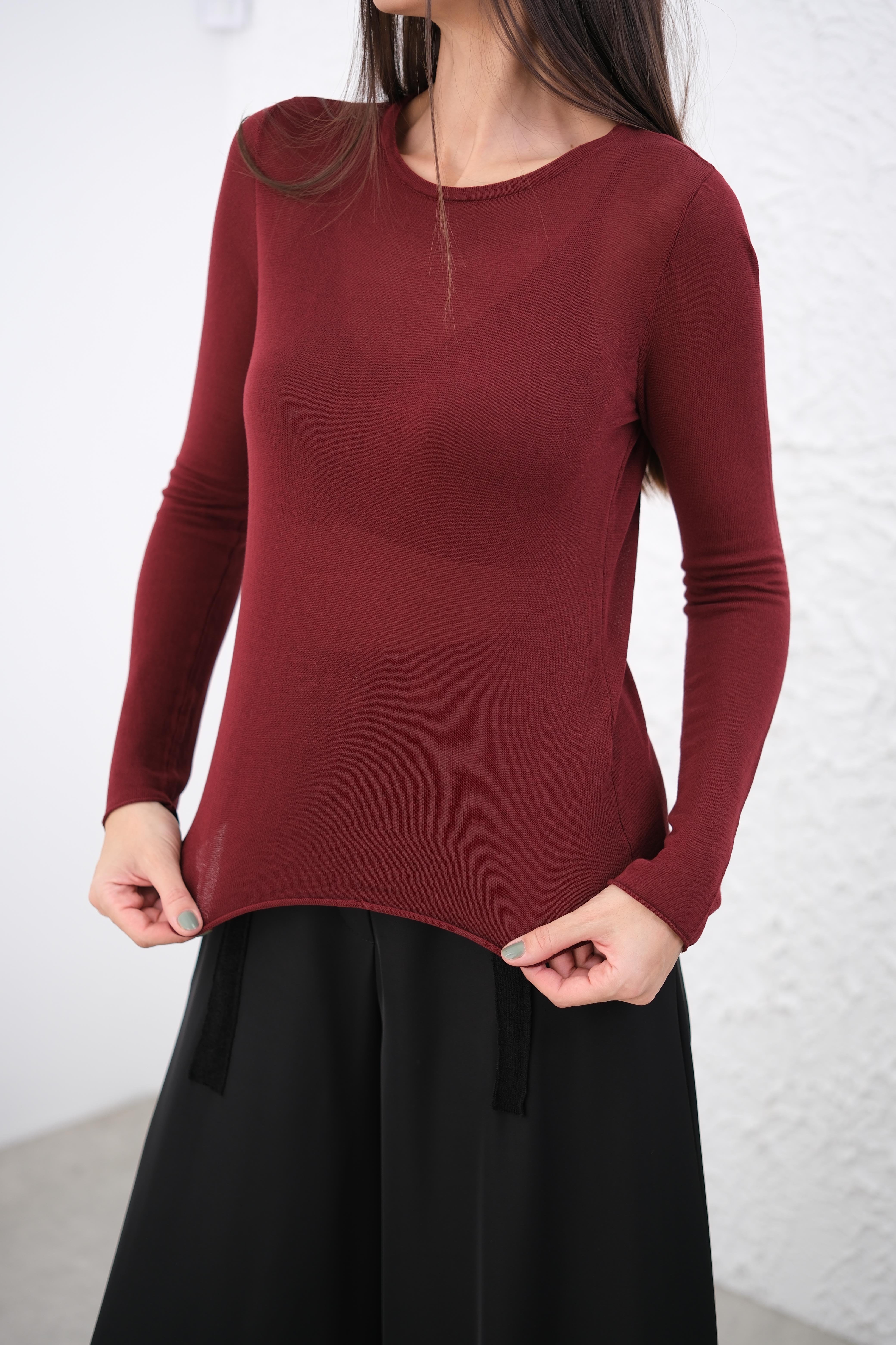 PONİ İNCE MERSERİZE BORDO BLUZ