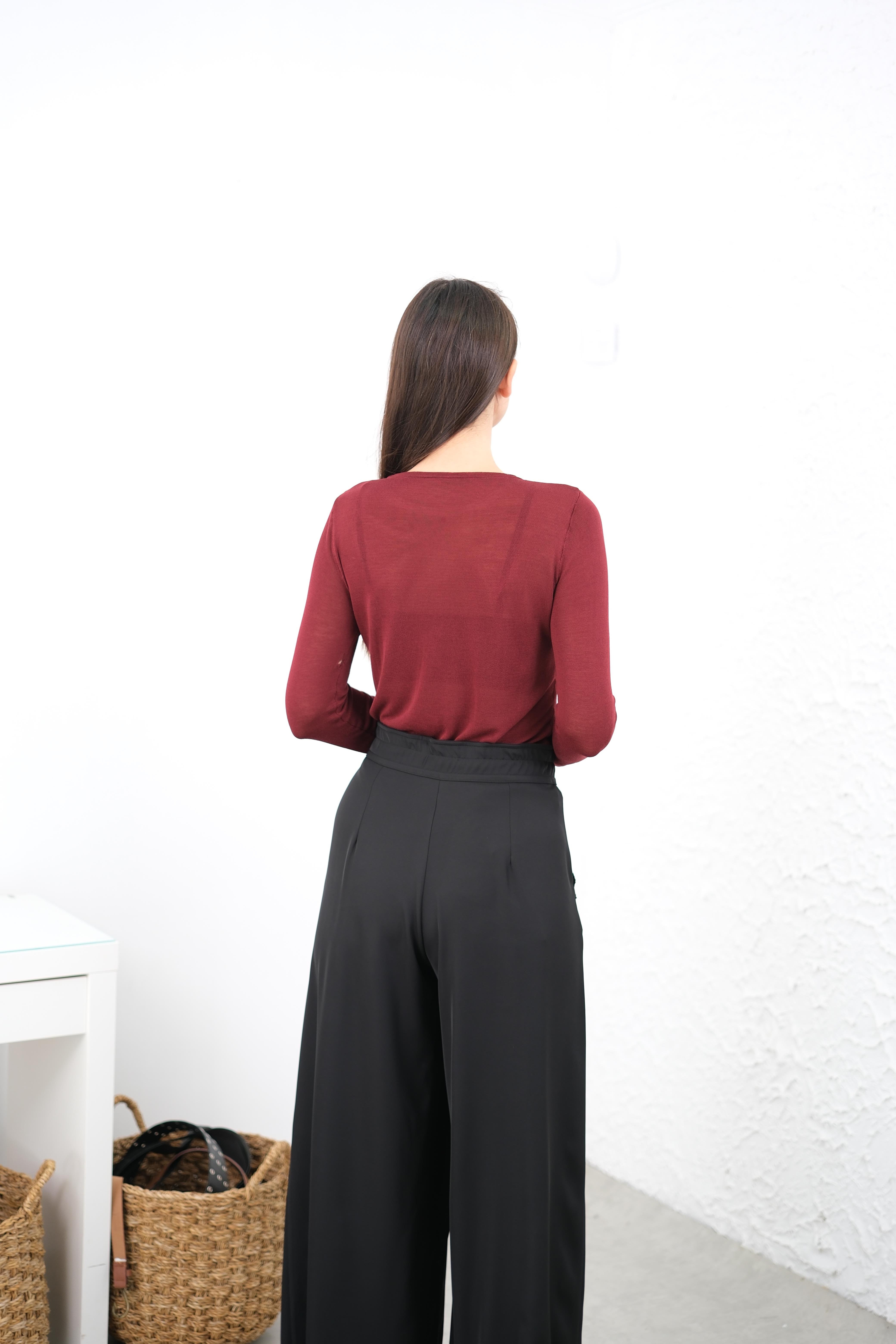 PONİ İNCE MERSERİZE BORDO BLUZ