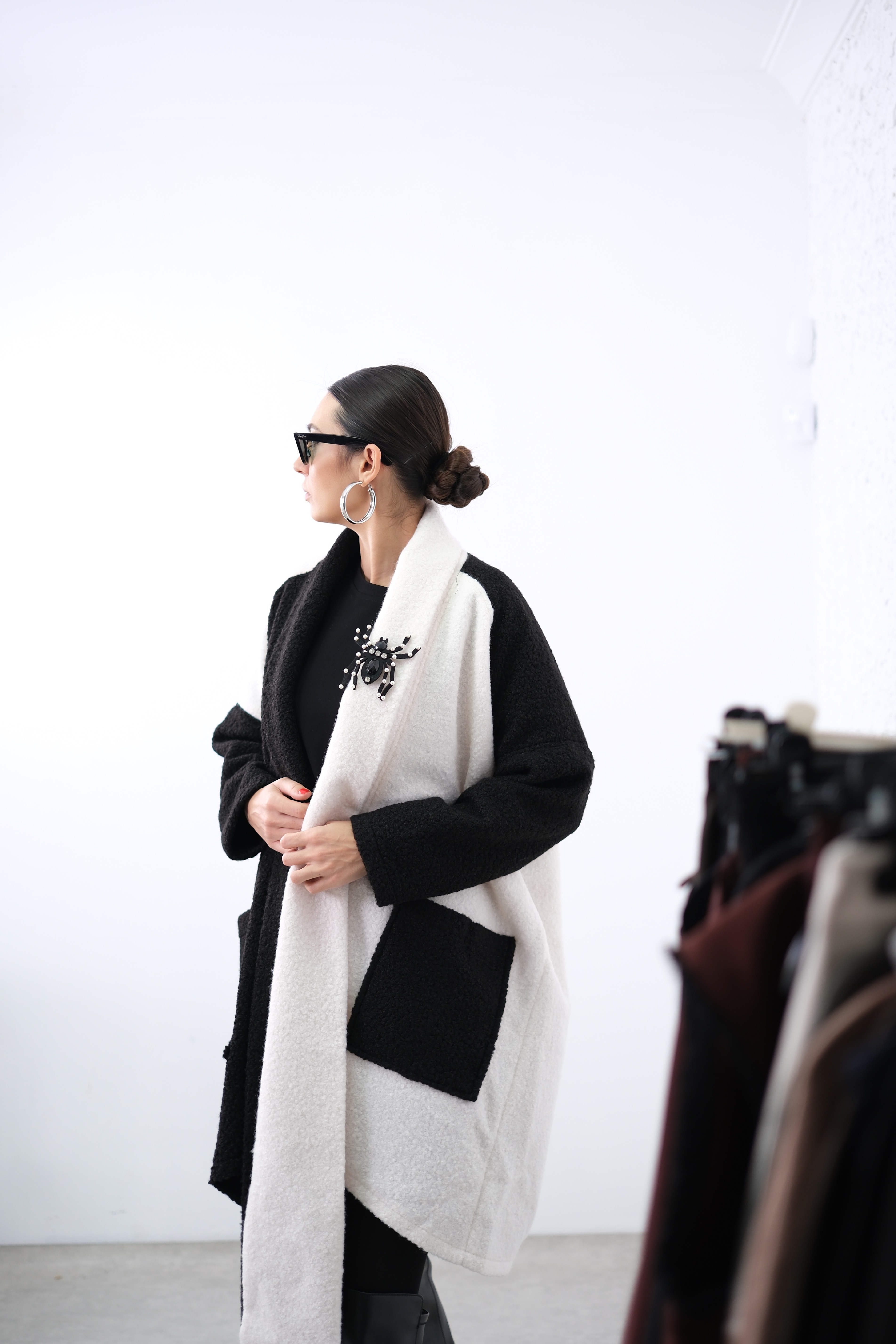 POTİ SİYAH BEYAZ TASARIM CEKET