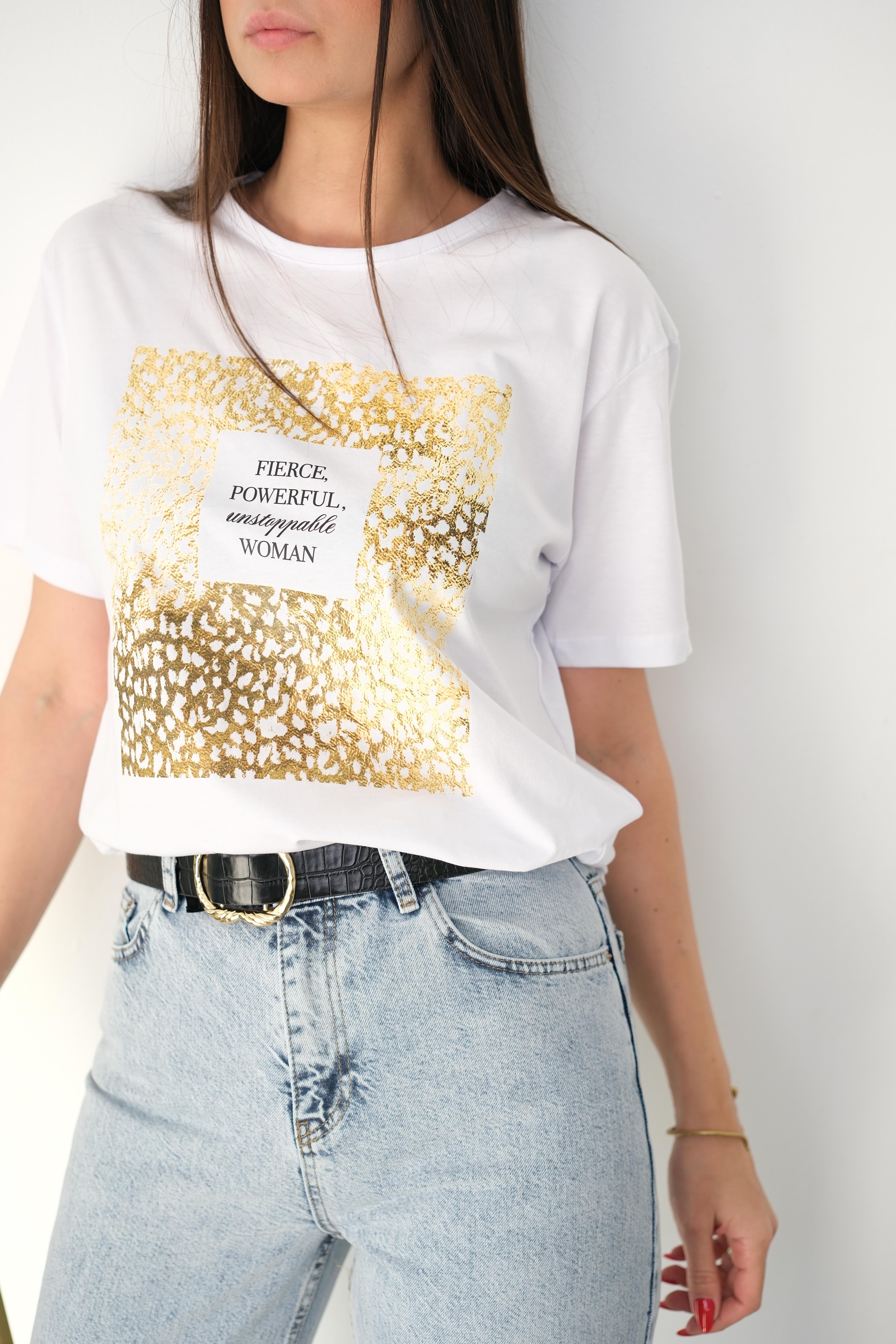 POWER BASKILI BEYAZ TİŞÖRT