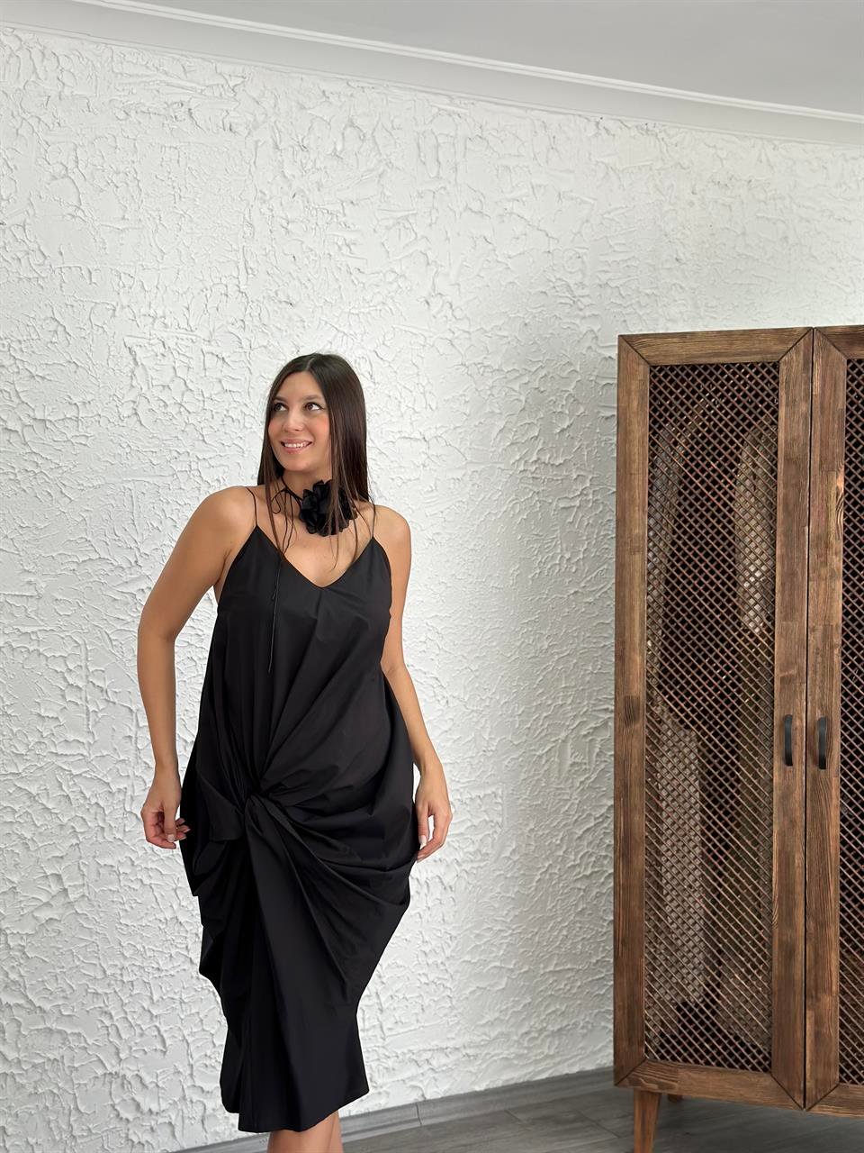 PRANA SİYAH DÜĞÜM DETAYLI ELBİSE