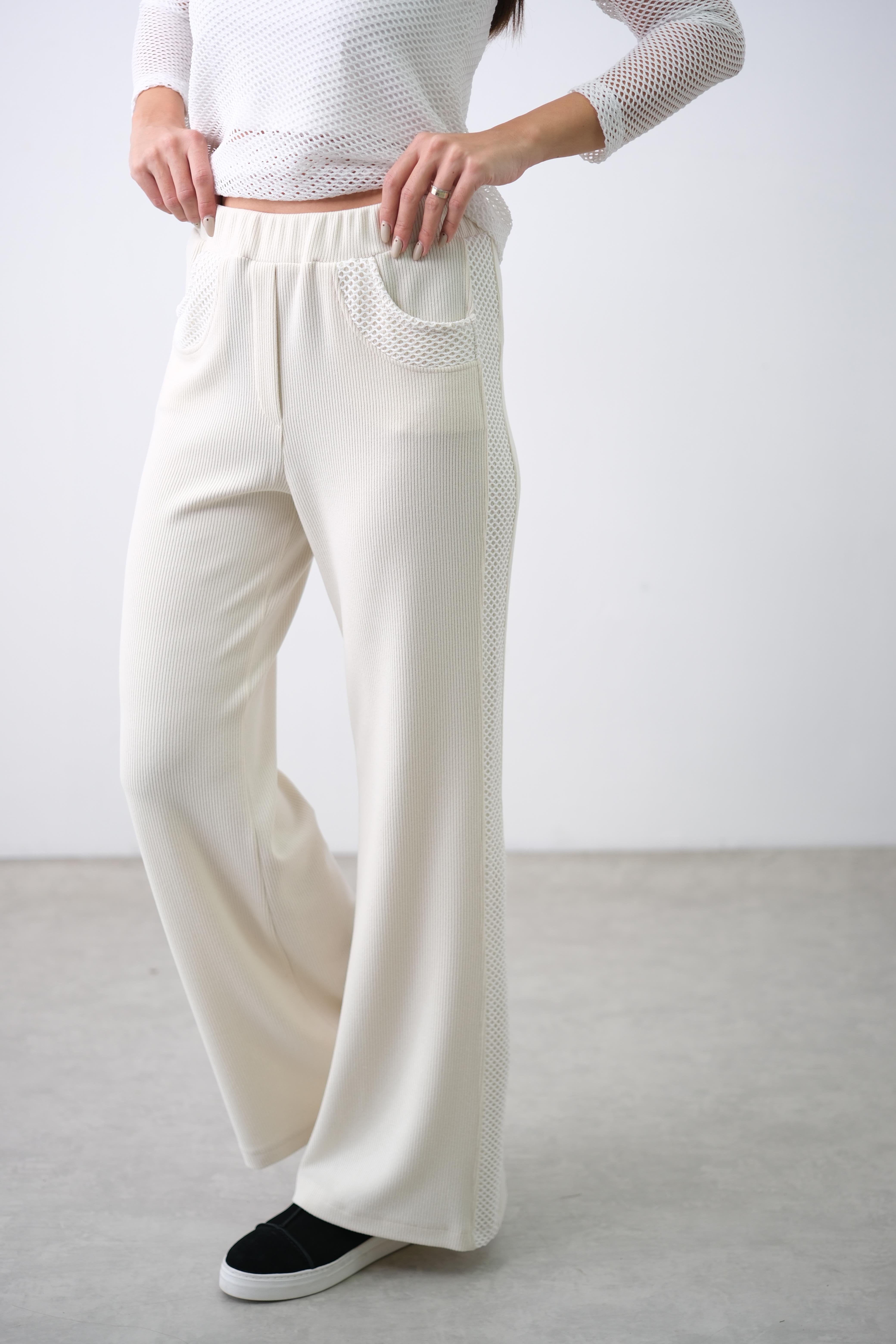 RİGA FİLELİ KREM TRİKO PANTOLON