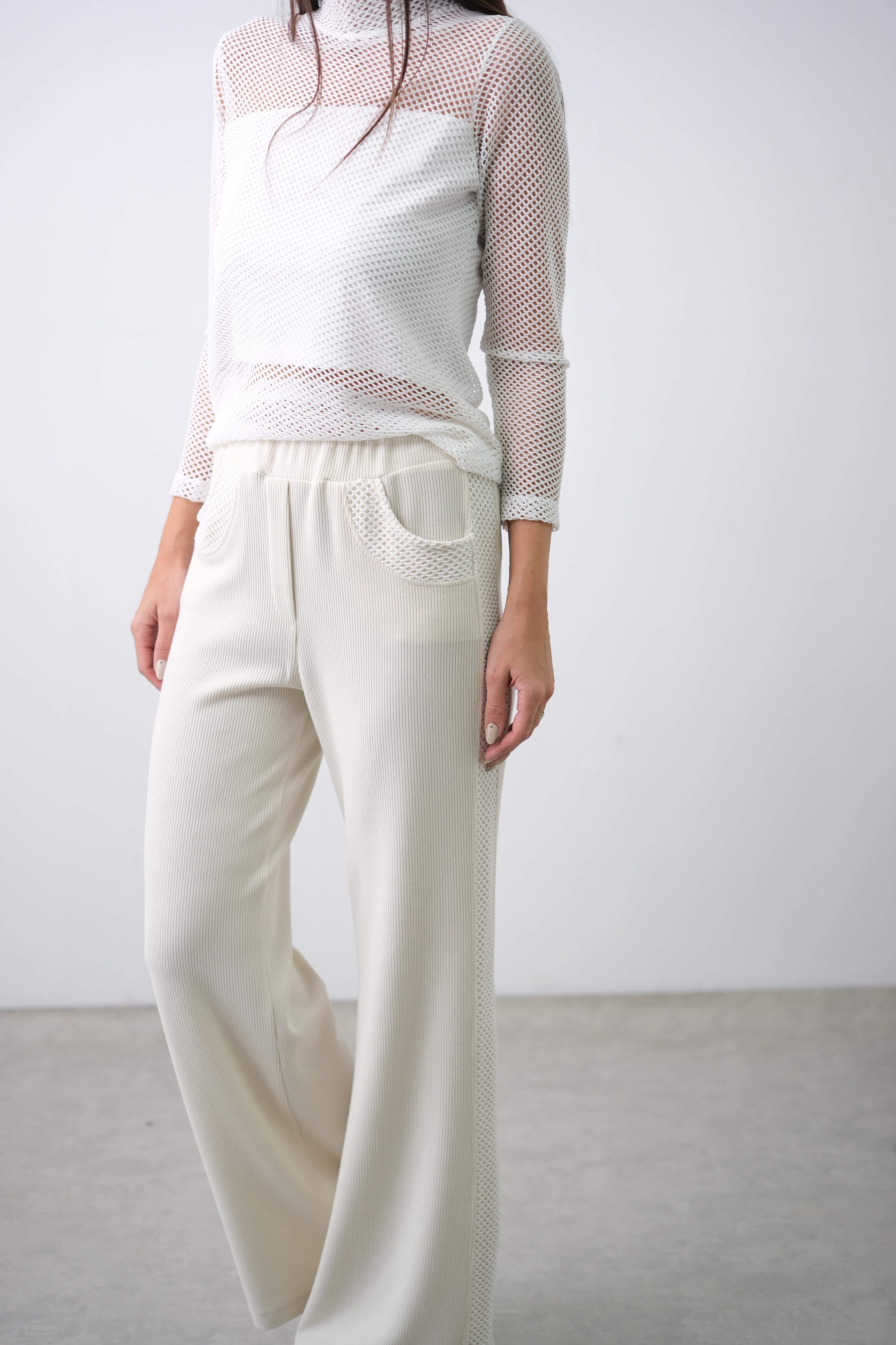 RİGA FİLELİ KREM TRİKO PANTOLON