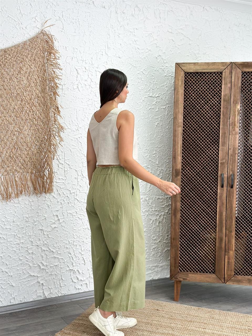 RİVA SAGE GREEN KETEN PANTOLON