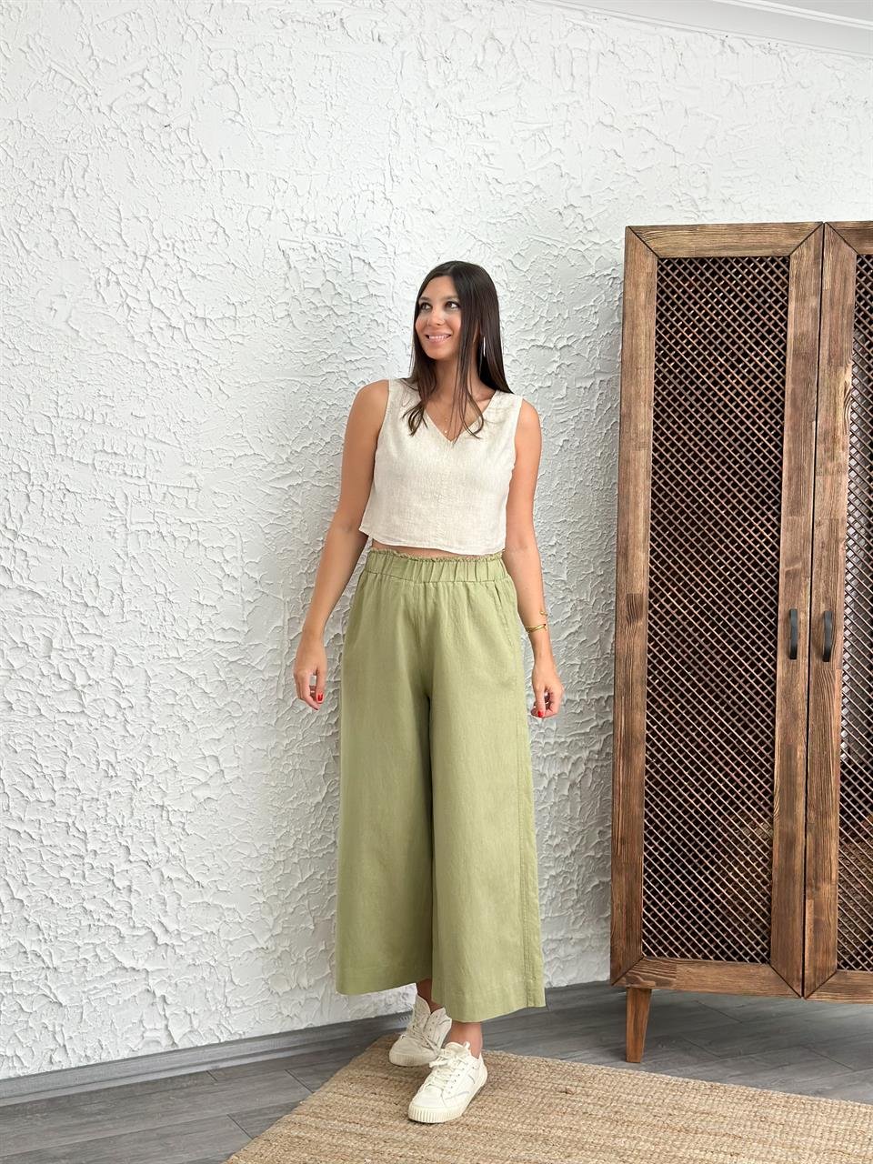 RİVA SAGE GREEN KETEN PANTOLON